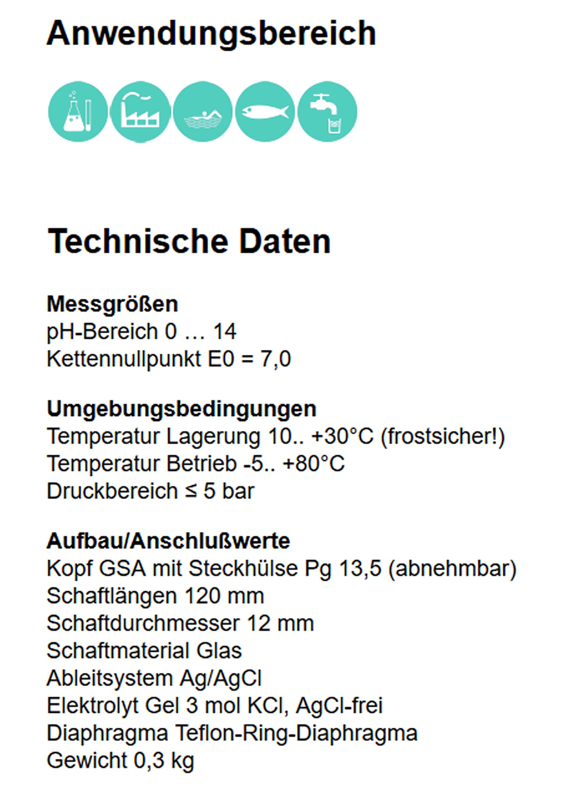 pH Elektrode/Sensor mit Teflon-Ring-Diaphragma, Gel-Füllung, Industriequalität, Made in Germany