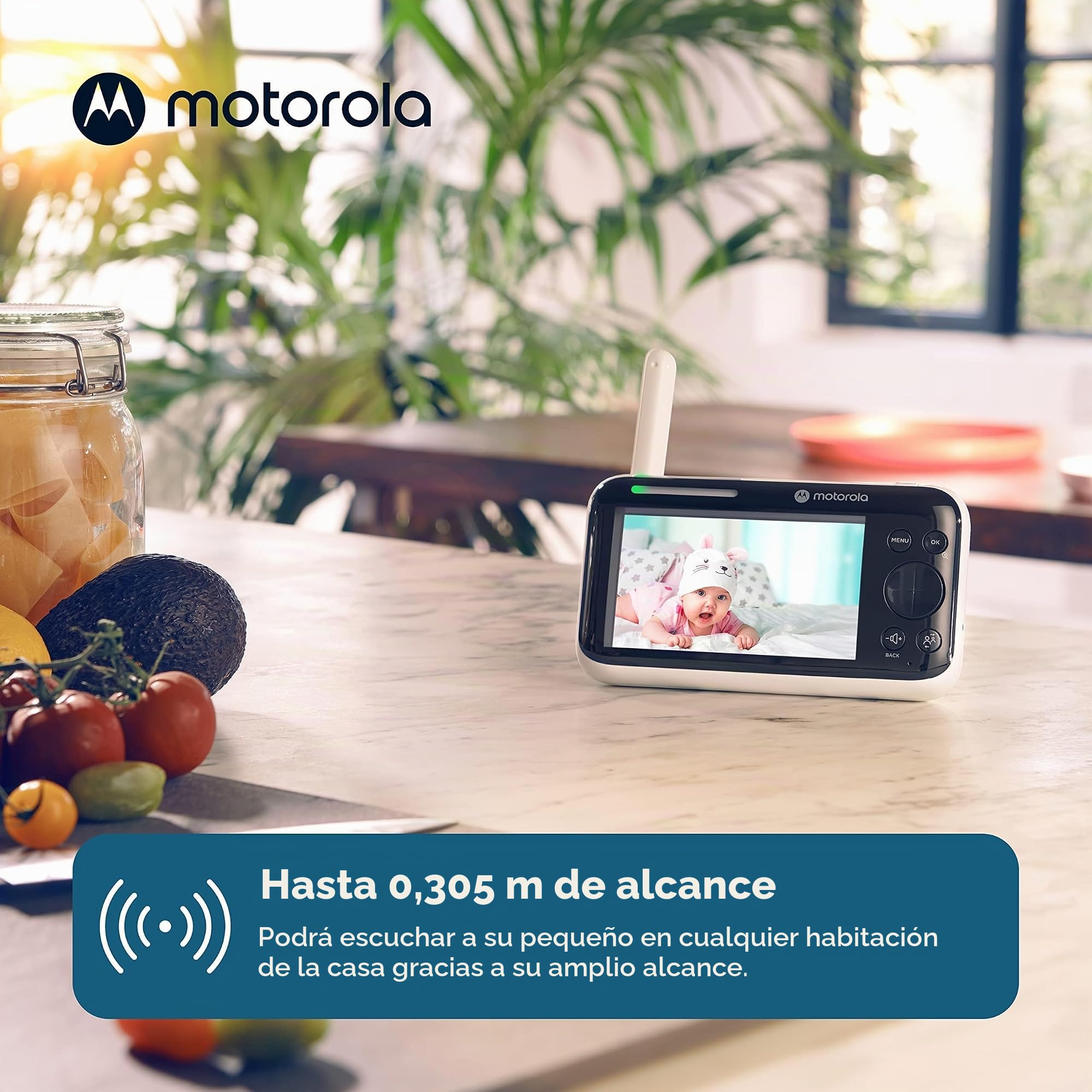 Motorola Nursery PIP1500 Vigilabebés con Cámara, Unidad de Padres de 5 pulgadas, Comunicación Bidireccional, Temperatura Ambiente, Visión Nocturna por Infrarrojos, Alcance de 300 m