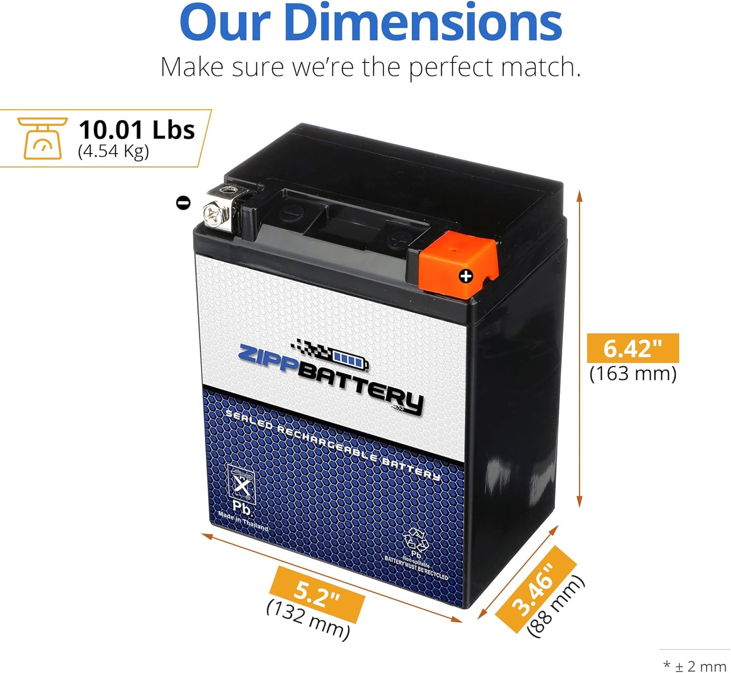 ZIPPBATTERY YB14L-A2 Maintenance-Free 12V 14Ah Battery Replacement for ATV, Motorcycle, Jet Skis, Scooter, UTV, and More - Nut and Bolt (T3) Terminal