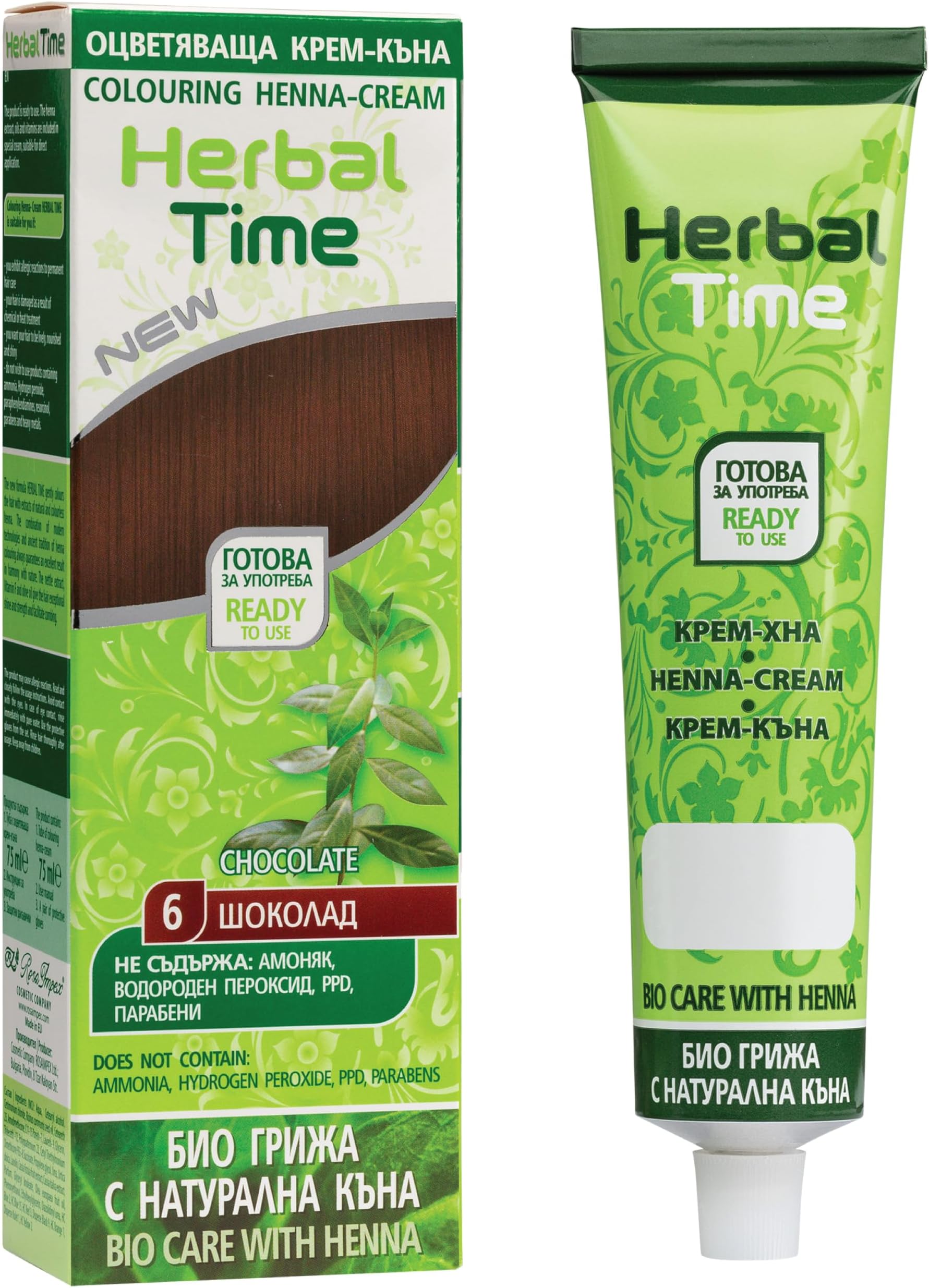 Henna Natural Color Chocolate Nº 6 | Coloring Cream With Nettle Extract | Gray Hair Cover | Temporary Dye | Ammonia, Sulfates, Parabens Free | 75 ml
