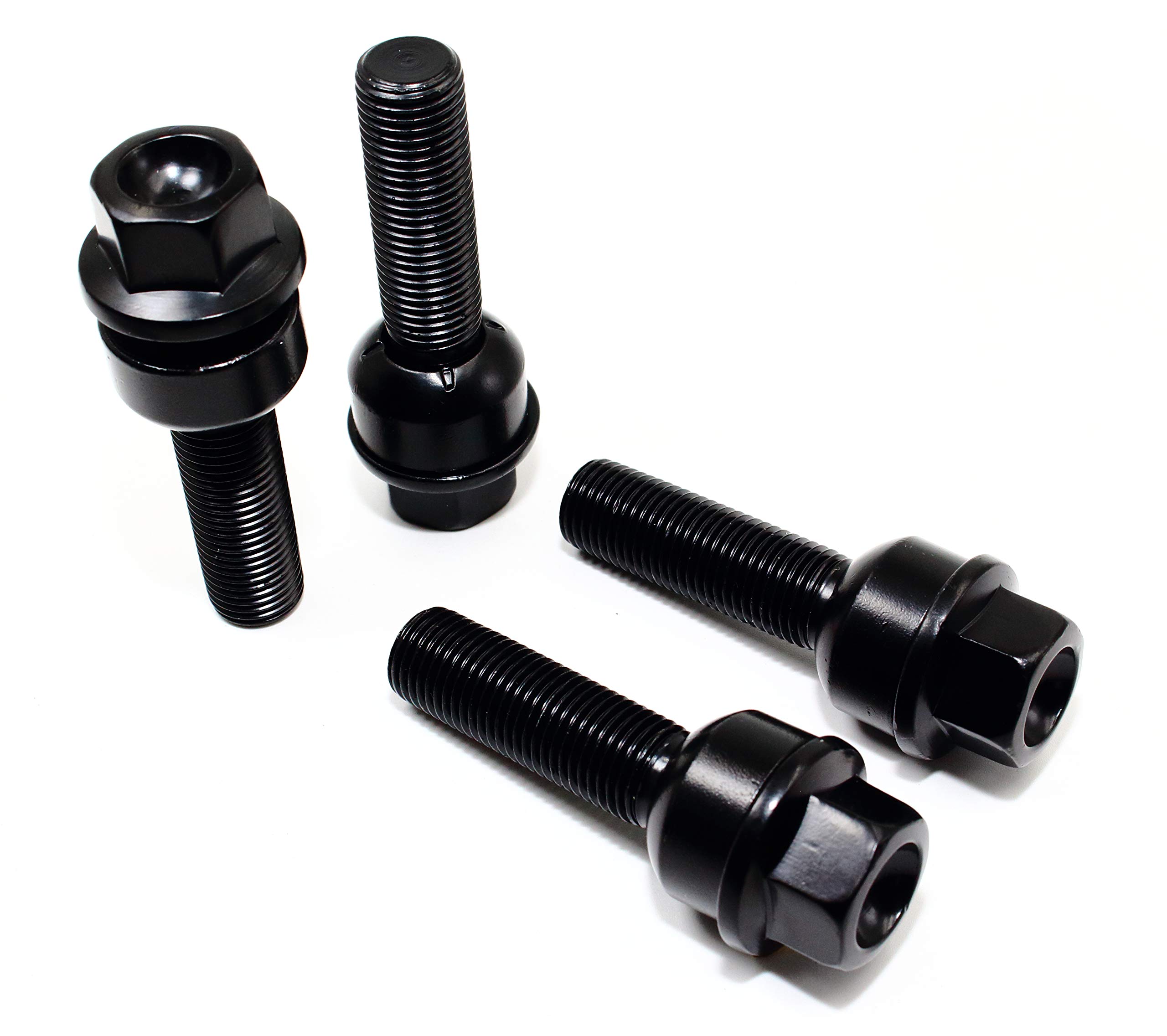 Set of 20 Veritek 14x1.5mm 45mm Extended Thread R14 Radius Black Ball Seat Washer Lug Bolts for Porsche Factory Wheels