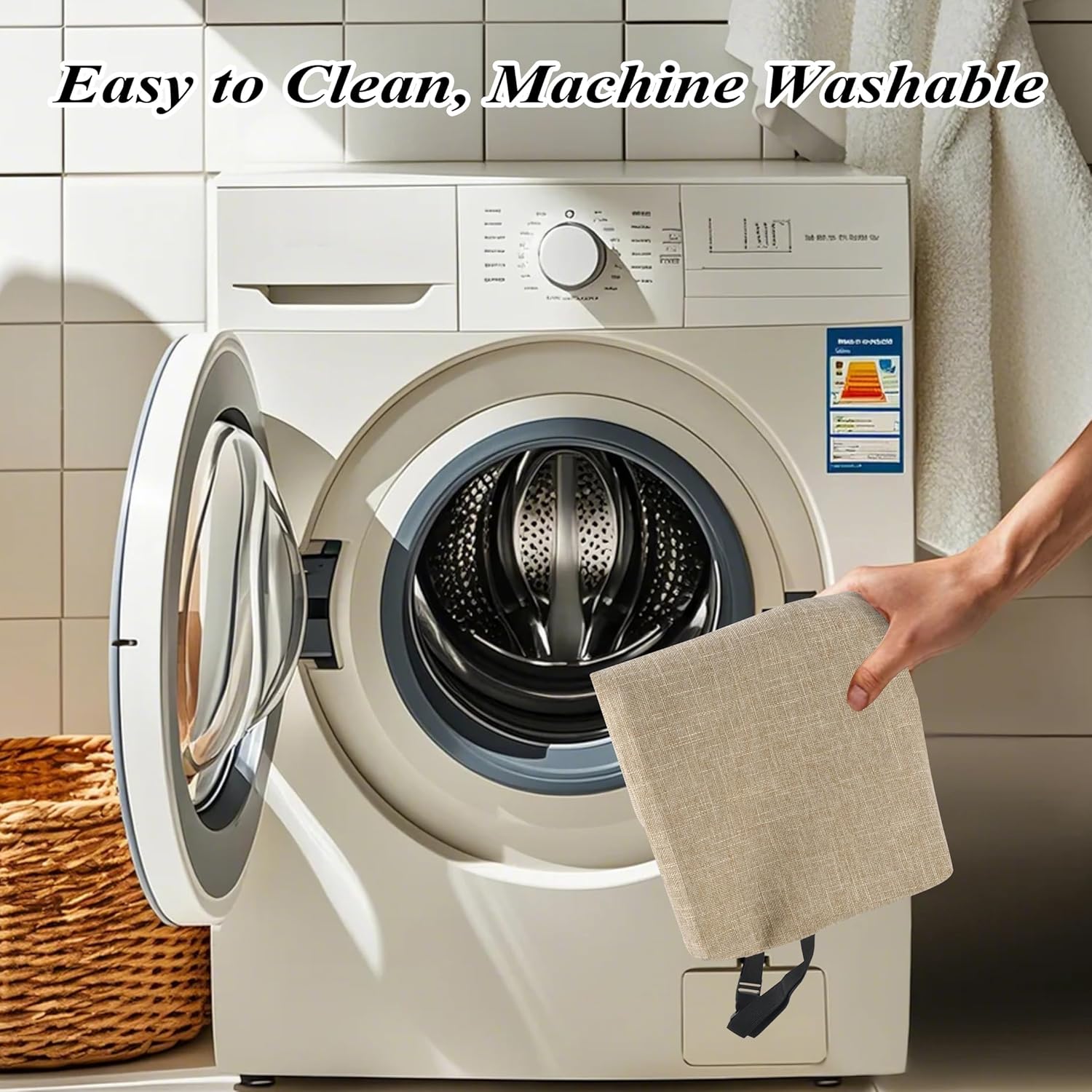 Rectangle Bar Stool Cushions Set of 2 with High-Resilience Foam Non-Slip Saddle Stool Cushion Machine Washable Cover for Kitchen Counter Stools 18"x9.5"x2" Beige