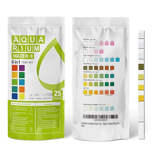 AAwipes Aquarium Ammonia Test Strips 8-in-1 |25 Strips | Quick & Accurate Water Testing Test pH, Carbonate, Alkalinity, Hardness, Chlorine, Nitrite, etc. (K02-25) - 25