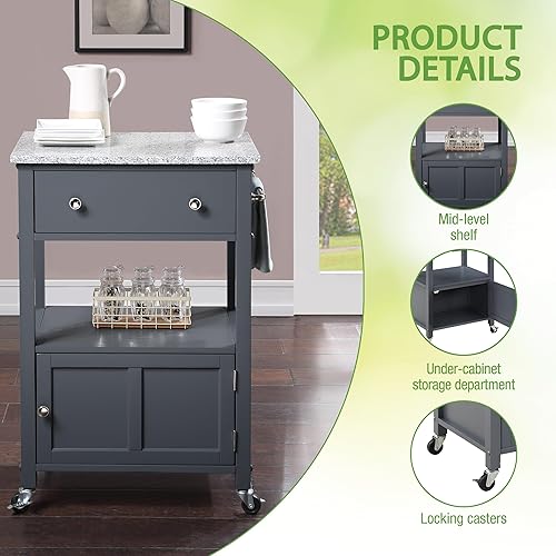 Miniatura 7 de OSP Home Furnishings Fairfax - Carrito de cocina con parte superior de trabajo de granito y cajón de almacenamiento adicional y gabinete, color gris