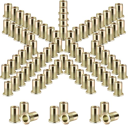 150 piezas remaches de acero inoxidable 14-20UNC, tuercas roscadas planas con cuerpo moleteado, tuerca de acero al carbono, acabado chapado en zinc