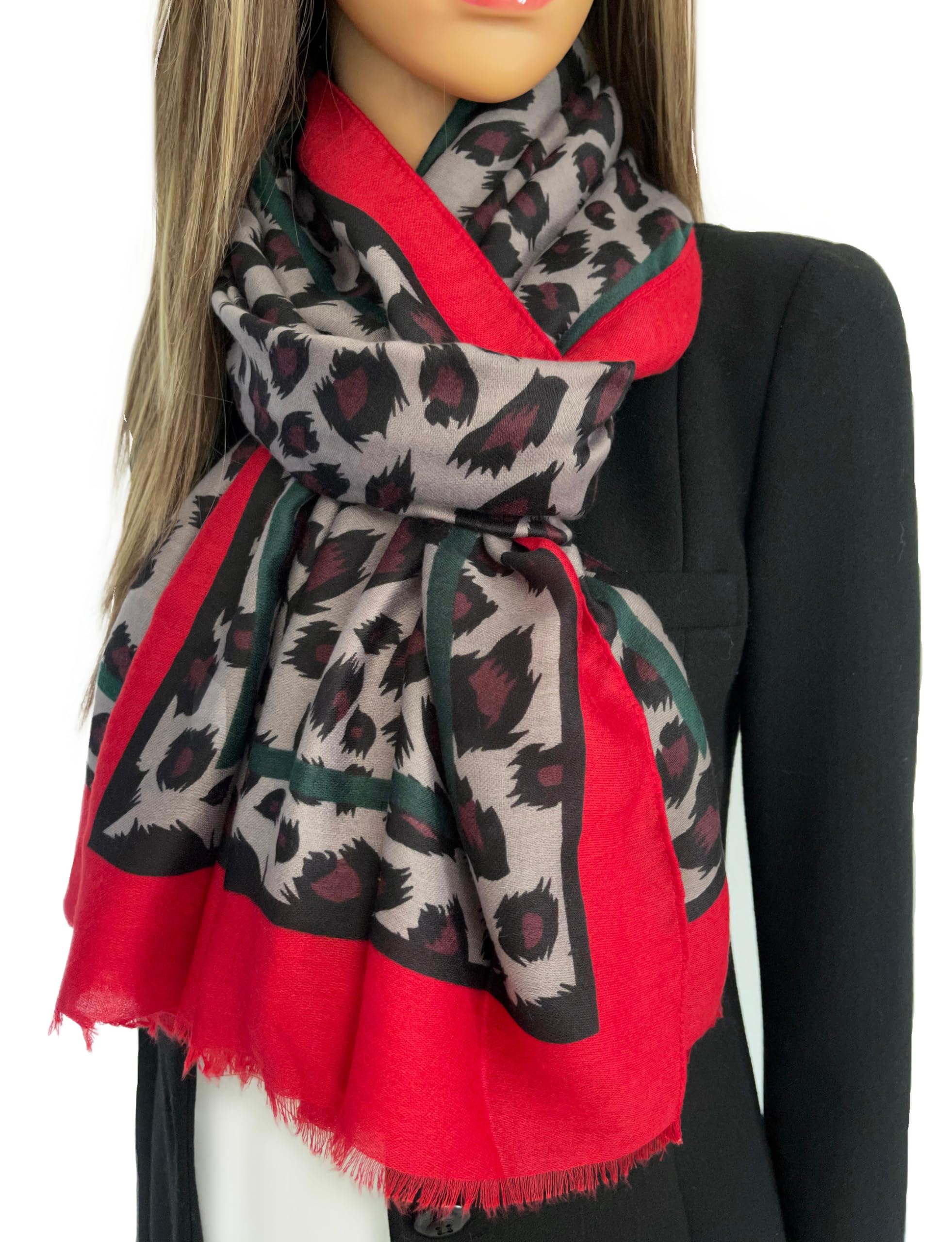 The Accessory Co. Large Snakeskin Scarf for Women – Leopard Print Block Design – Lightweight Animal Print Shawl Wrap – Stylish Neck Scarf for Women