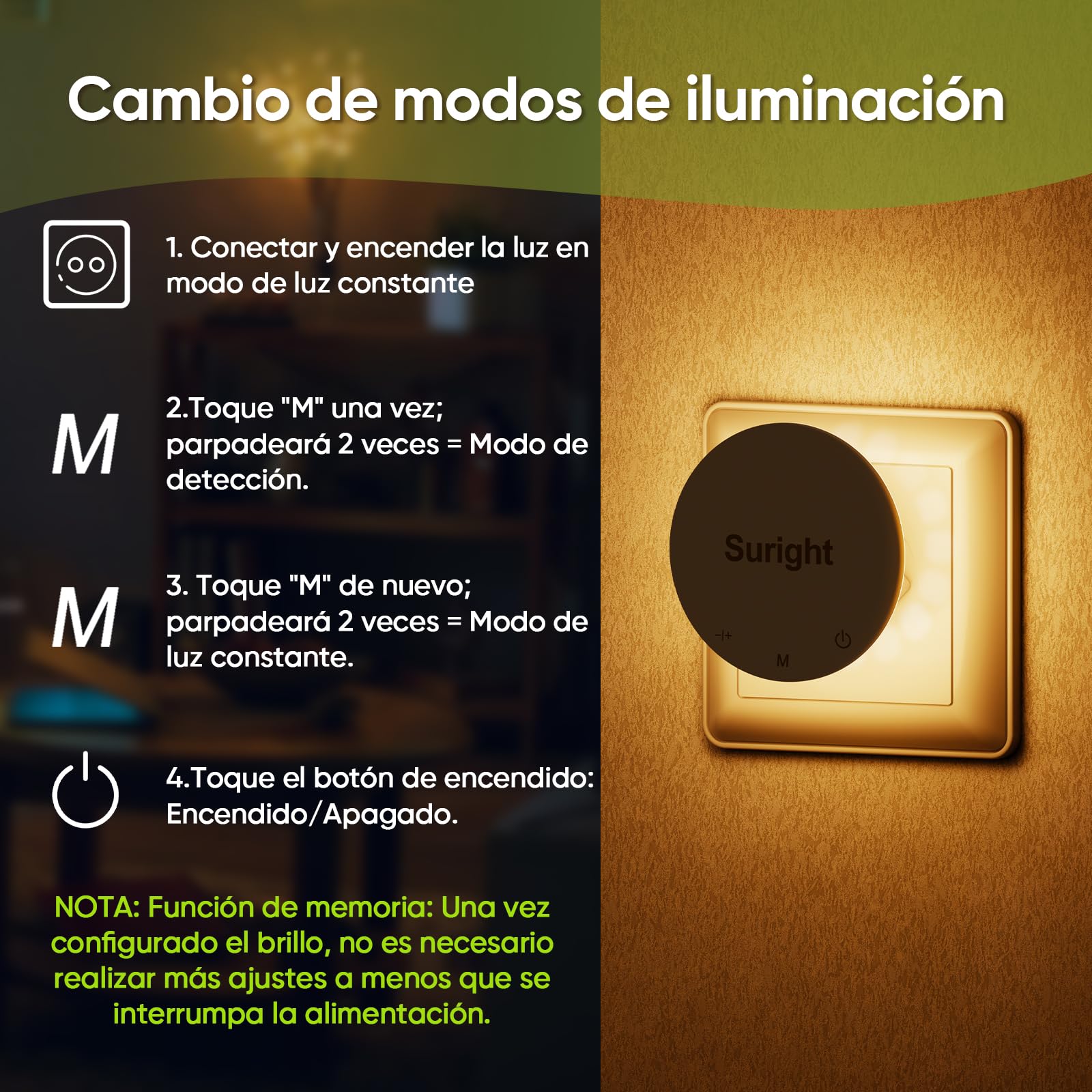 Luz Nocturna con Sensor de Movimiento, 2 Piezas Luz Nocturna Infantil Enchufe con Blanco Cálido, 3 Modos, Brillo Ajustable, Control Táctil, Luz Noche para Niños, Pasillo, Escaleras y Dormitorio