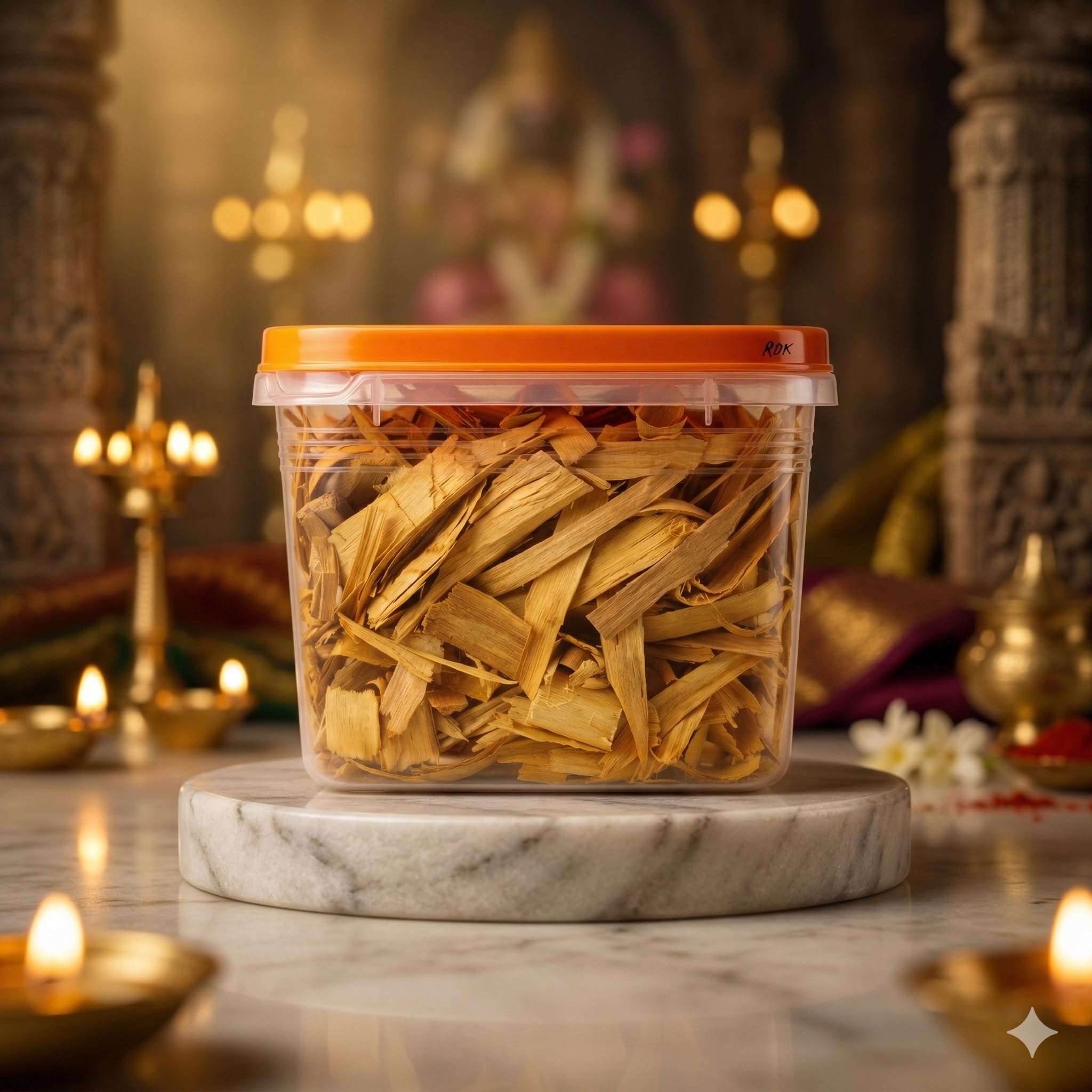 RDK Natural Sandalwood Chips Scraps Chandan Lakdi Flakes Chilka Pooja Hawan Samagri for Healing Meditation, Protection Incense, Spiritual Supplies and Skincare - 100 Gram 3