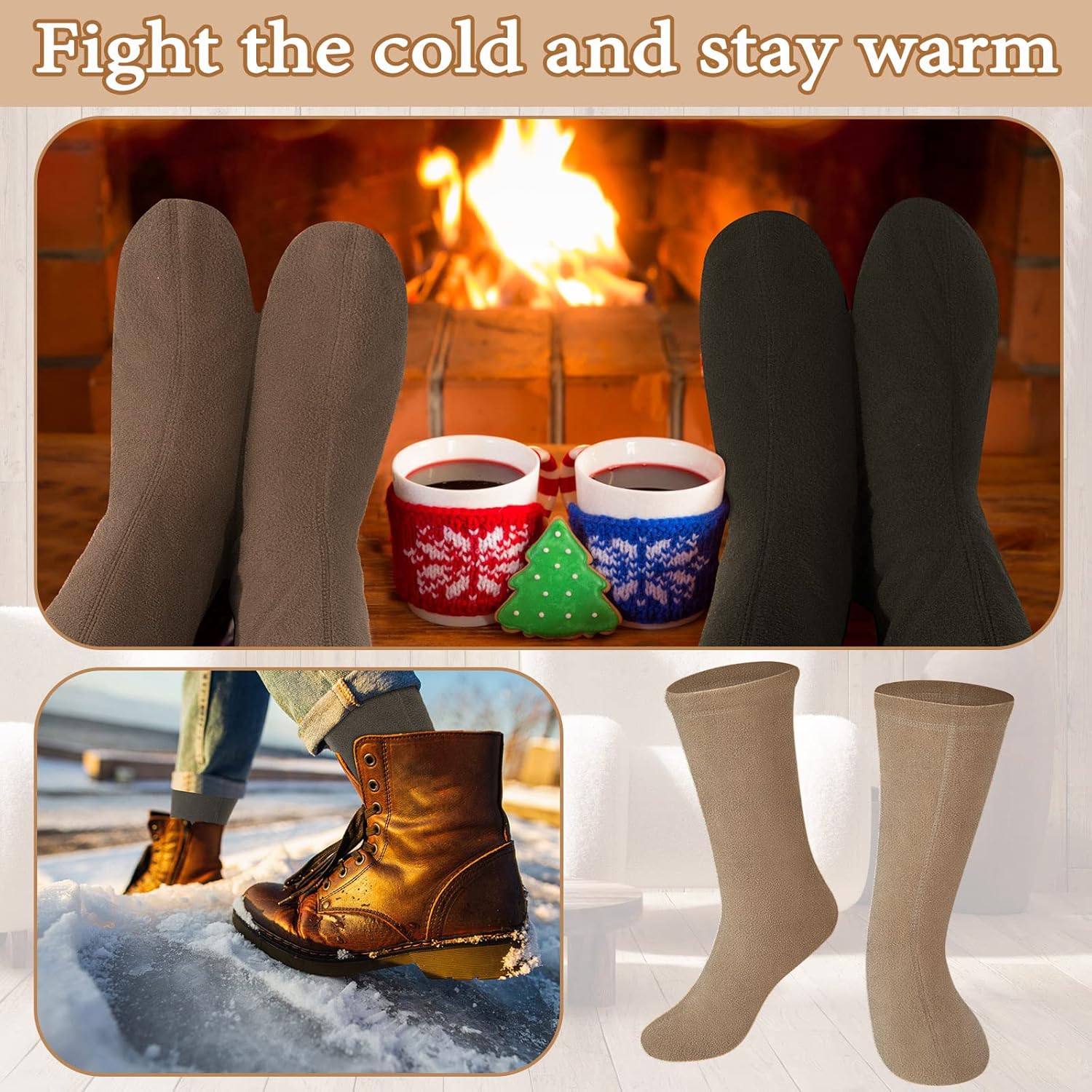 Hercicy 4 Pairs Military Winter Warm Boot Liner Socks Fleece Boot Socks for Women Men for Sport Outdoor Hunting - Image 4