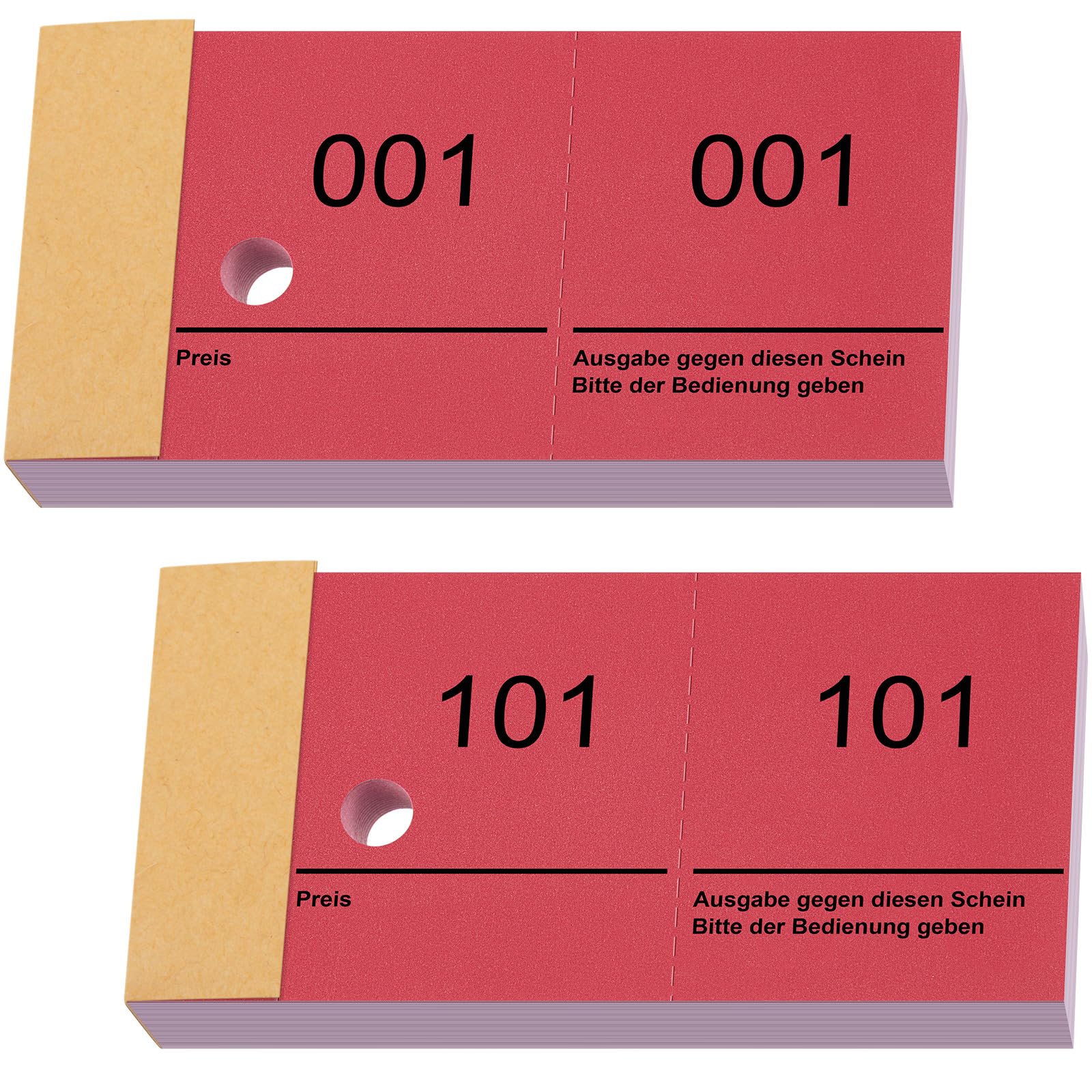 Nezyo Doppelnummern Blöck 1-200 Tombola Lose mit Zahlen Nummernblöcke Zahlenblöcke 10cm X 5cm Raffle Tickets für Garderobe Verlosung Events Messen Eintrittskarten und Leckereien(Rot)