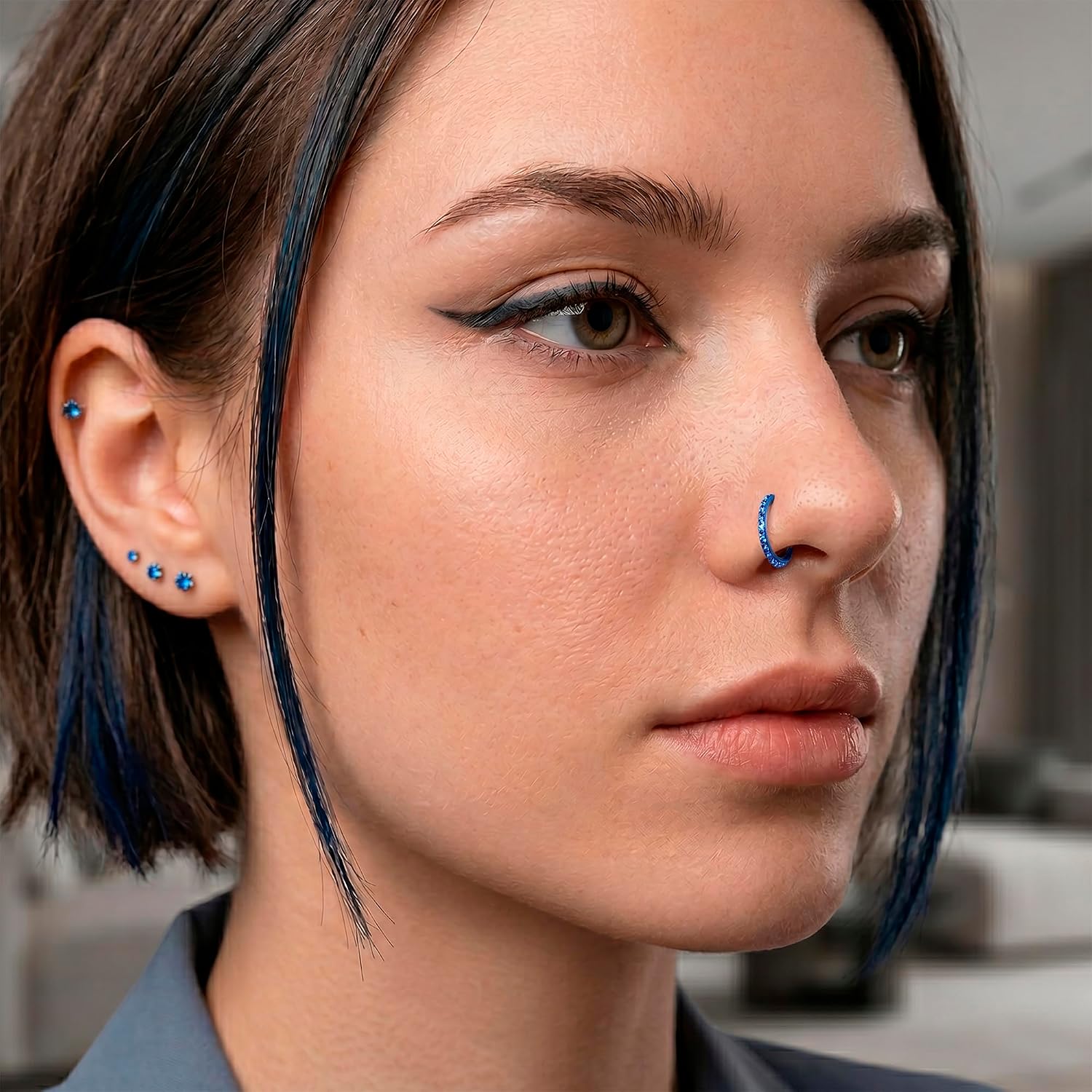 Body Candy Color CZ Micro Gem Implant Grade Titanium Hinged Nose Hoop - 20G Hypoallergenic Nose Piercing Jewelry