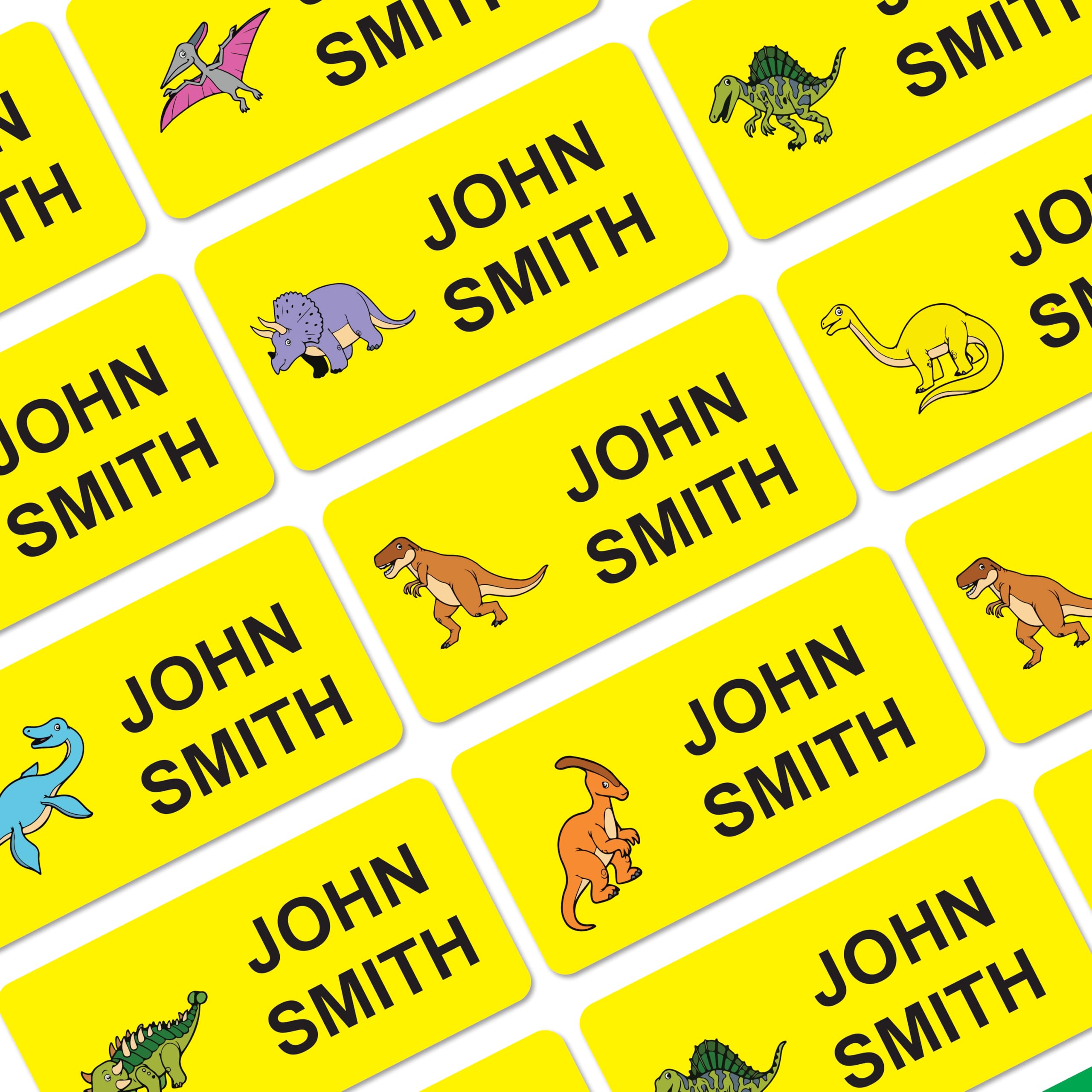 88 Yellow Dinosaur Personalised Stick On Name Labels for Clothes Kids, No Iron Just Peel and Stick! Suitable for School Uniform, Name Tags, Care Home, Washing Machine Proof, Dishwasher Proof