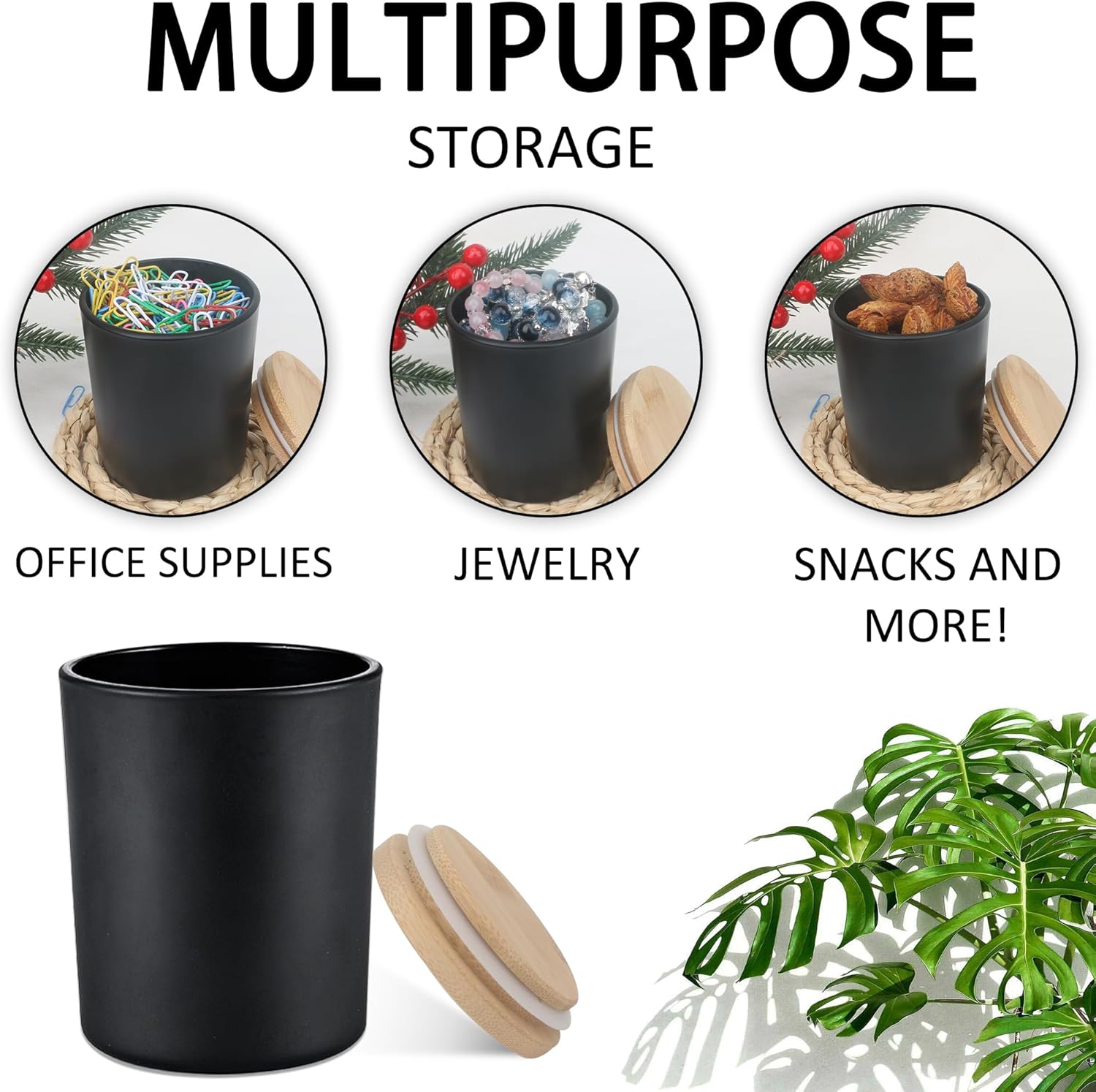 MILIVIXAY 12Pack 12 OZ Matte Black Thick Glass Candle Jars with Lids - Bulk Empty Candle Jar for Making Candles - Spice, Powder Containers.