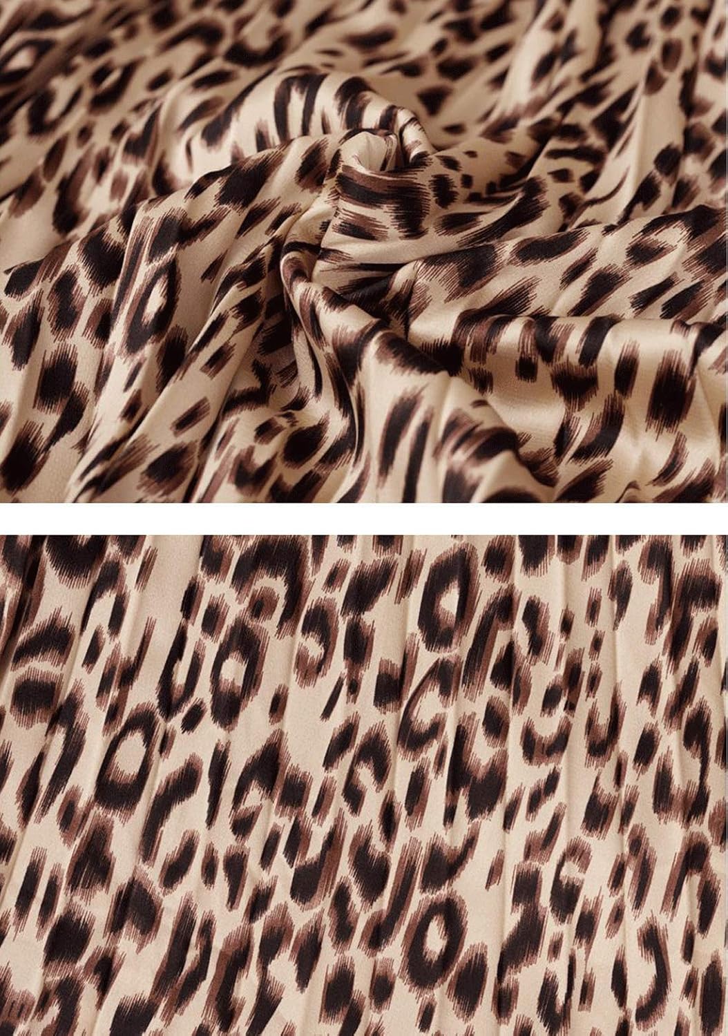 Falda midi-larga de plisado y plisado con estampado de leopardo de cintura  alta el stica chic para mujer chartou