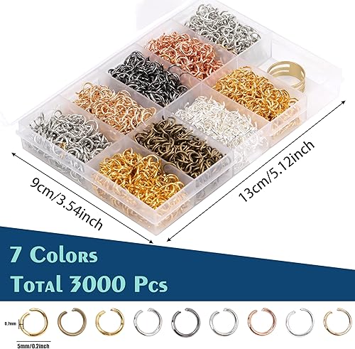 Miniatura 8 de 1000 anillos de salto abiertos de 0.39 pulgadas para hacer joyas, 7 colorescaja de anillos de salto para llavero con 1 herramienta de apertura y