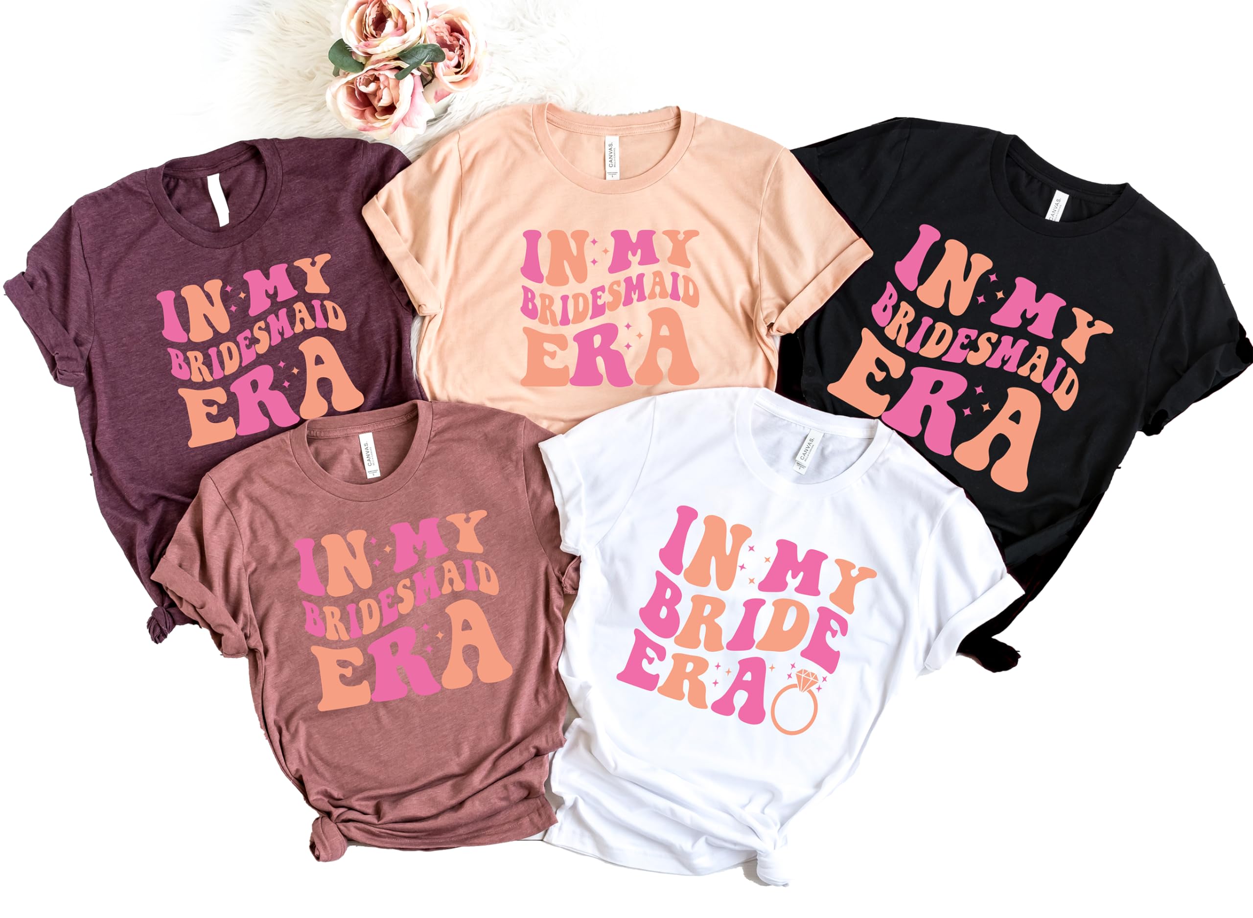 HandmadeIn My Bridesmaid Era & In My Bride Era T-shirts – Celebrate Your Wedding Journey in Style!