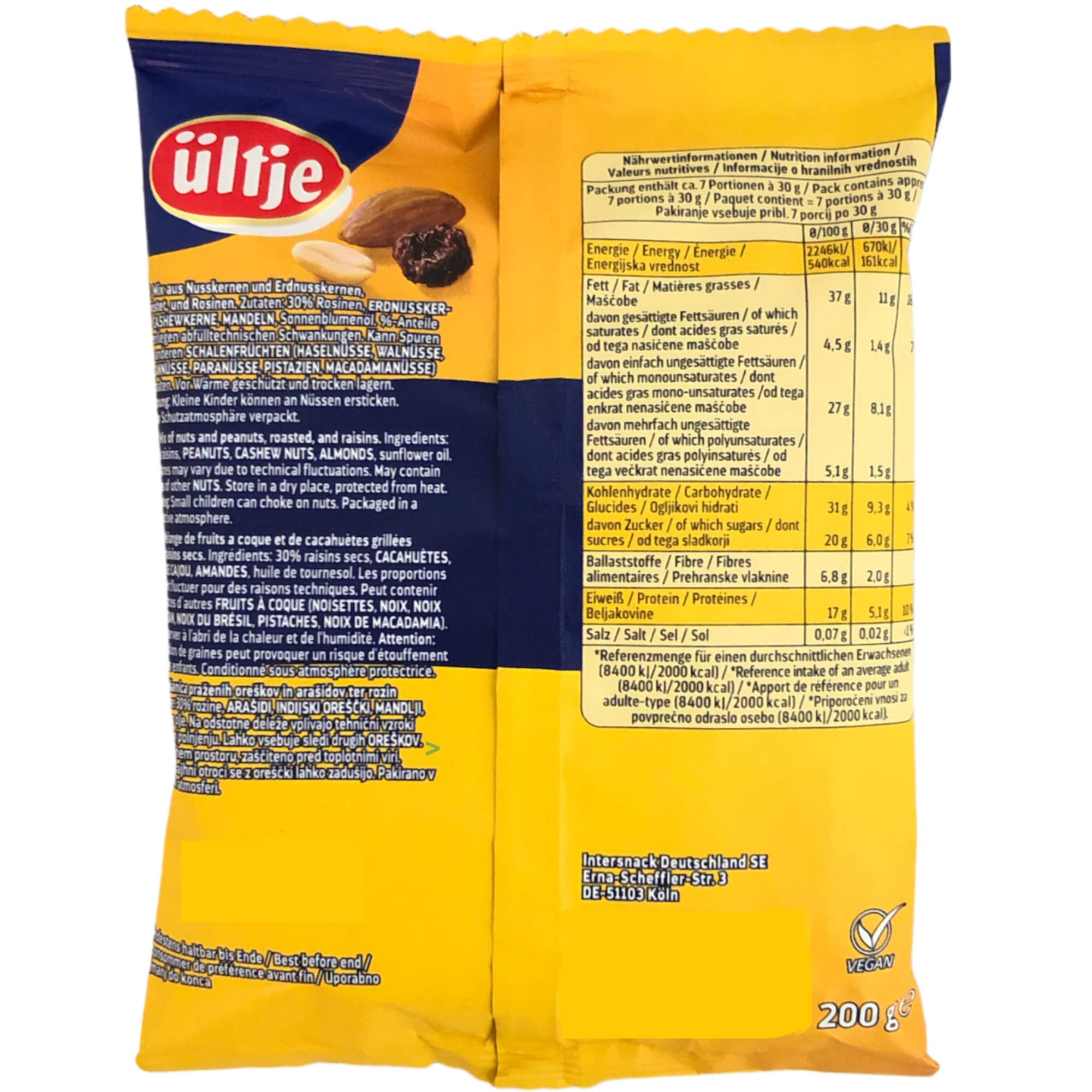 Ültje Studentenfutter mit Rosinen das original 12er Pack (12x200g Beutel) + usy Block