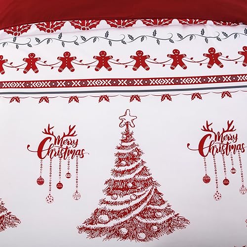 Miniatura 5 de Juego de funda de edredón de Navidad, tamaño Queen, con copos de nieve, árbol de Navidad, a rayas, juego de ropa de cama de microfibra suave y