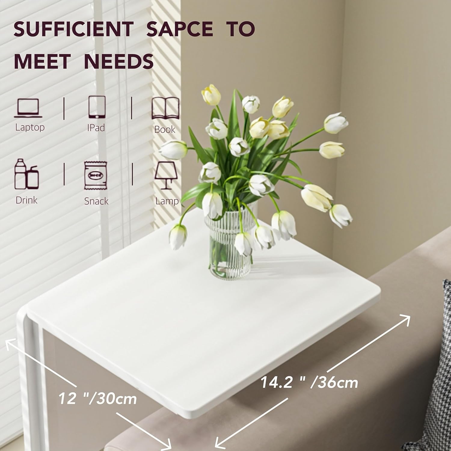 Bed Tray Table for Eating, Kitchen Serving Trays, Small Side Table for Sofa, Beds, Eating, Working, Used As Laptop Desk Snack Trays-1 pc-White