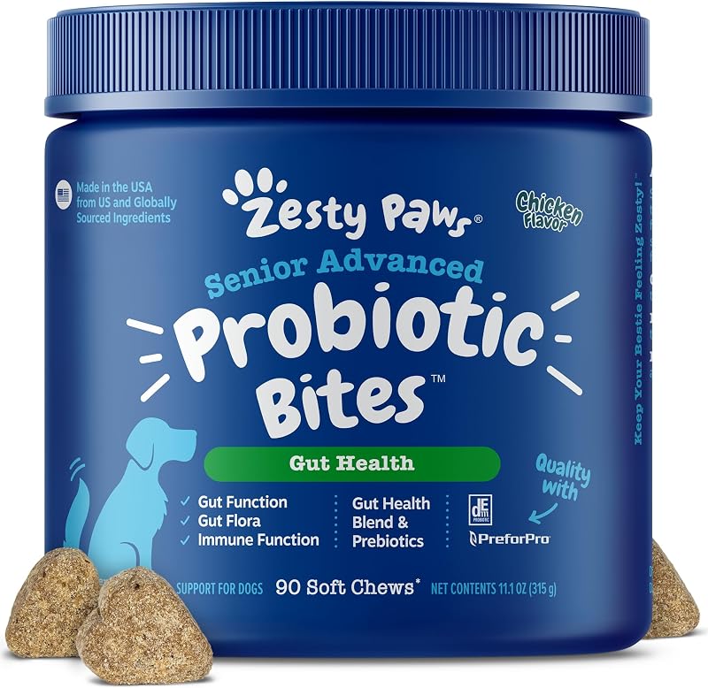 Probióticos Senior para Perros - Salud Intestinal para Perros, Pollo, 90 Ct