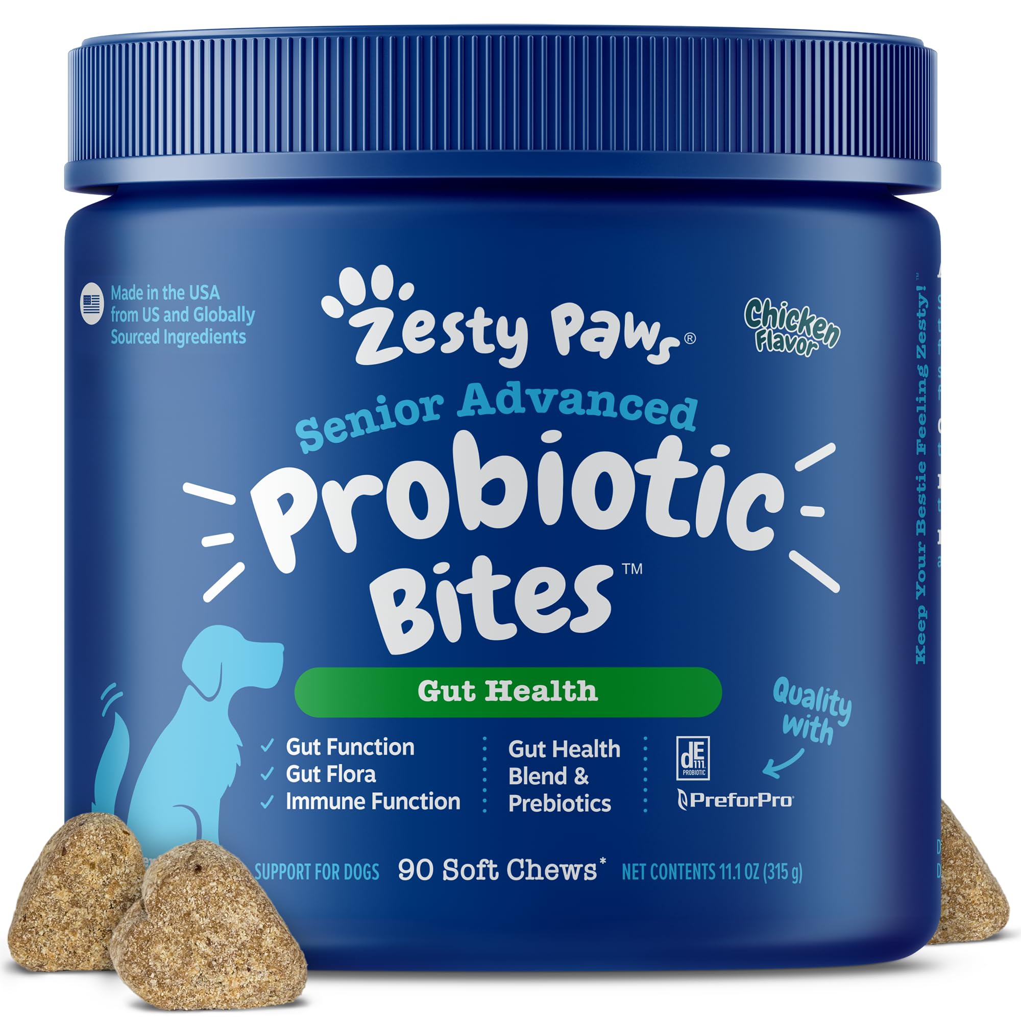 Zesty Paws Probiotics for Dogs - Digestive Enzymes for Gut Flora, Digestive Health, Diarrhea & Bowel Support - Clinically Studied DE111 - Dog Supplement Soft Chew for Pet Immune System - Adv, 90ct