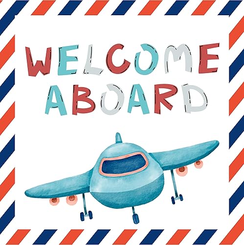 Miniatura 3 de Blue Orchards Carteles y recortes de fiesta de 8 x 8 pulgadas (12 piezas)  Suministros de cumpleaños de avión, decoraciones, fiesta temática, fiesta