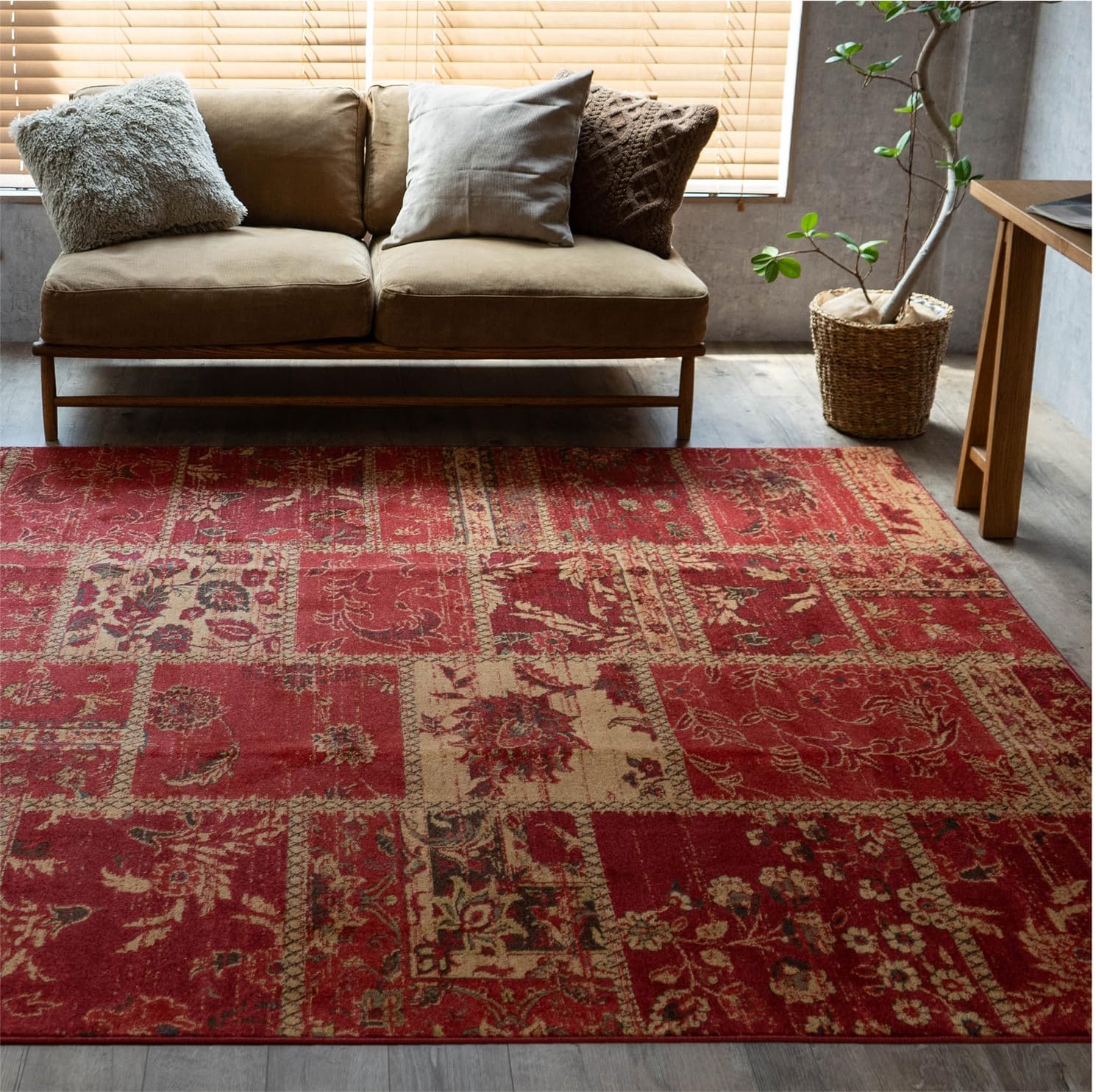 クラシカル柄✳︎114×210レッド ブルーグレー ローズ トルコ