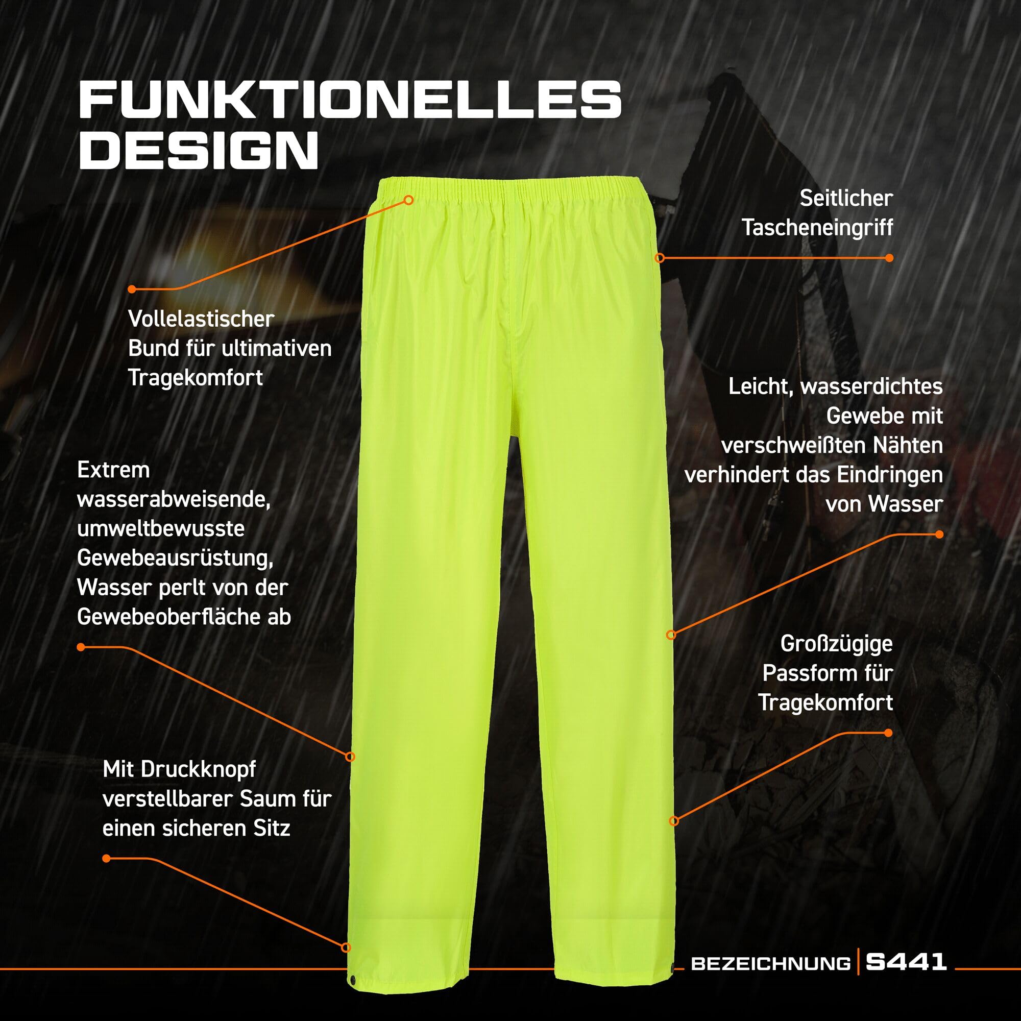 Portwest US441 Klassische Regenhose Wasser Beständig 5 Taschen Normalgröße – Bild 2