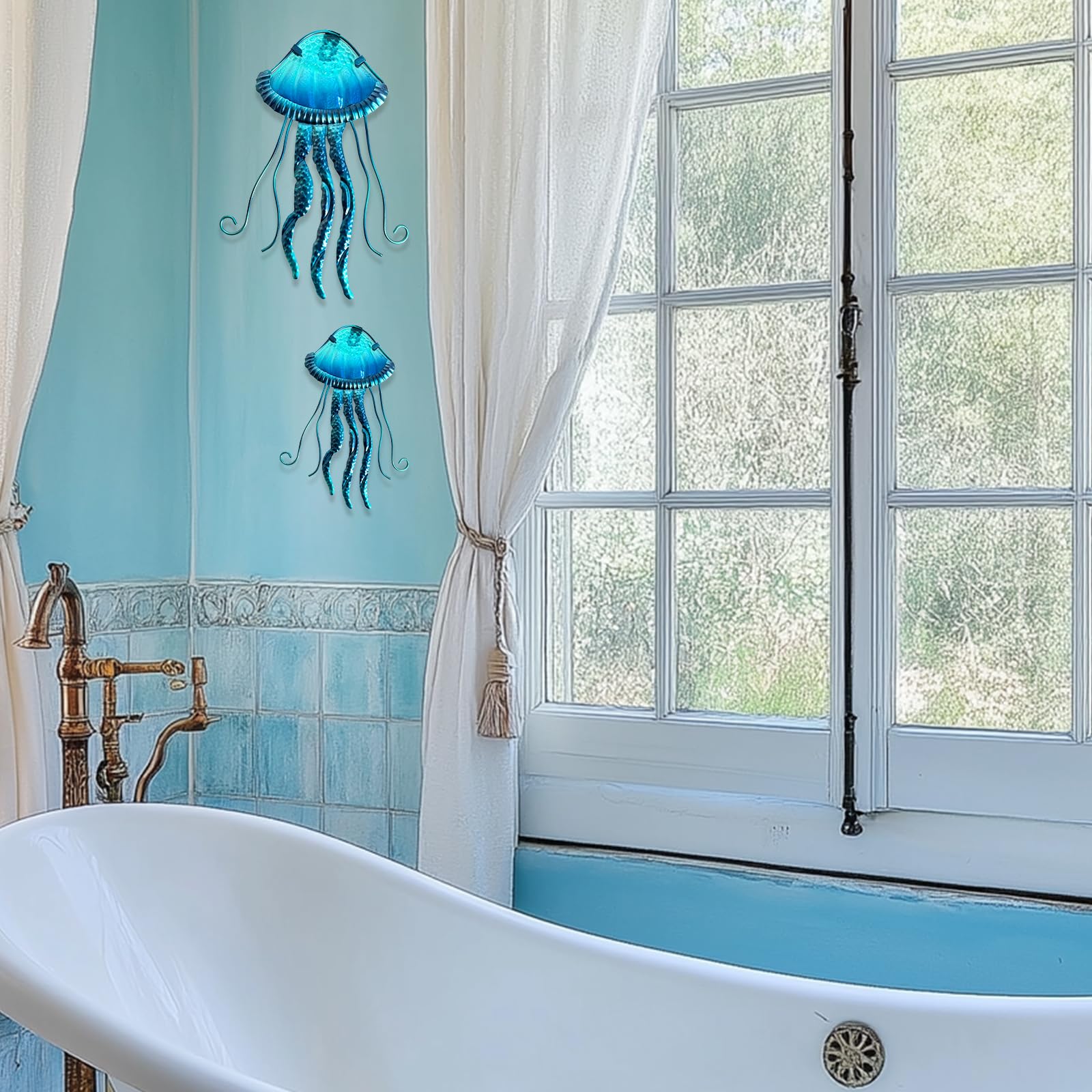 LIFFY Méduse en métal - Décoration murale à suspendre pour la maison, la piscine, la plage, la terrasse, le jardin, la maison (38,1 cm, 25,4 cm)
