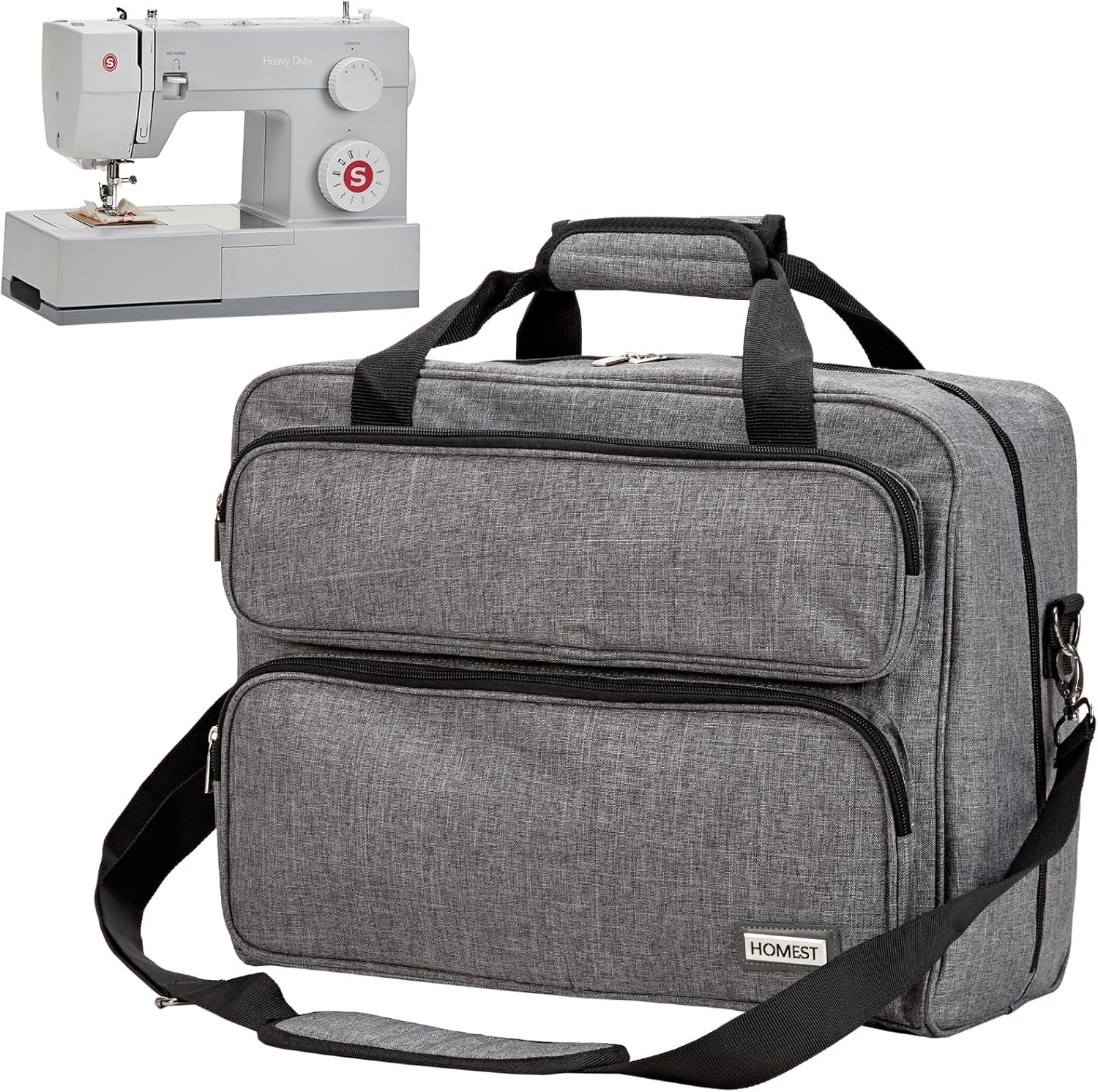 HOMEST Sewing Machine Carrying Case, Universal Tote Bag with Shoulder Strap Compatible with Singer, Brother, Janome, Grey (Patent Design)