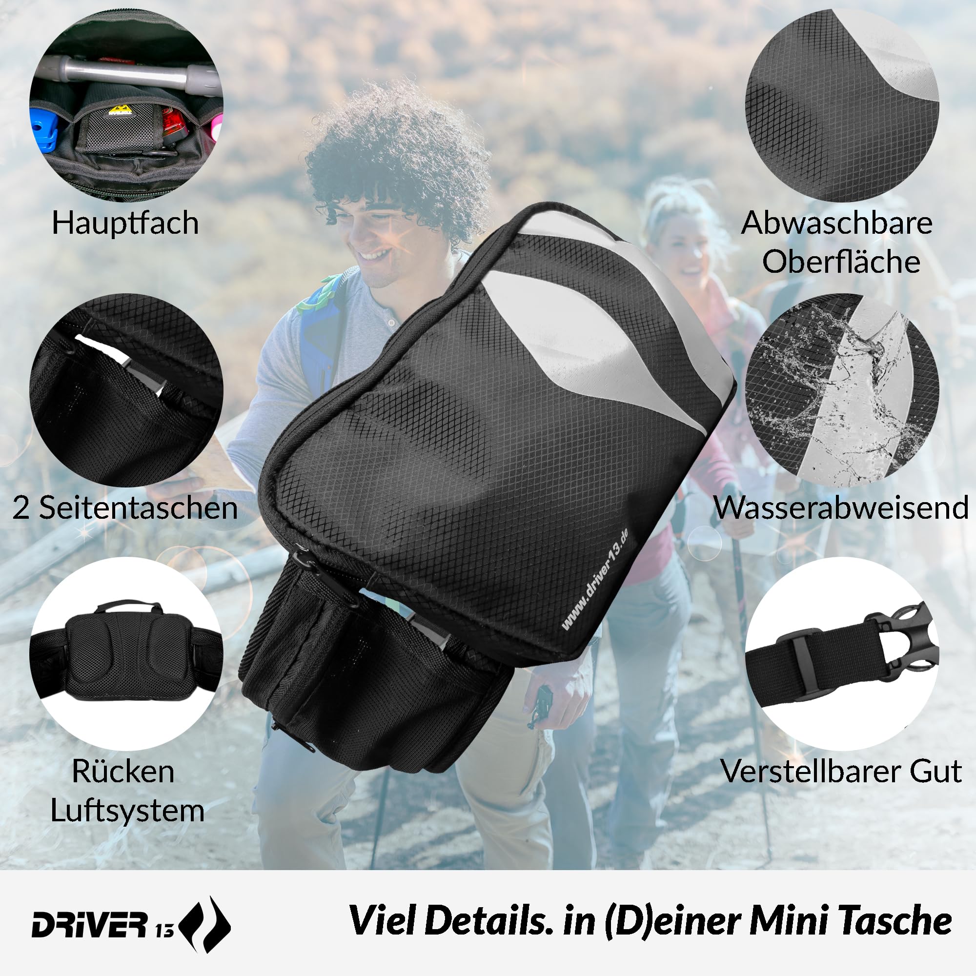 Driver13 Hipo Pack – nerka 3 l, saszetka biodrowa do roweru, trekkingu i trailu, kieszonki wewnętrzne, klips na klucze, czarna