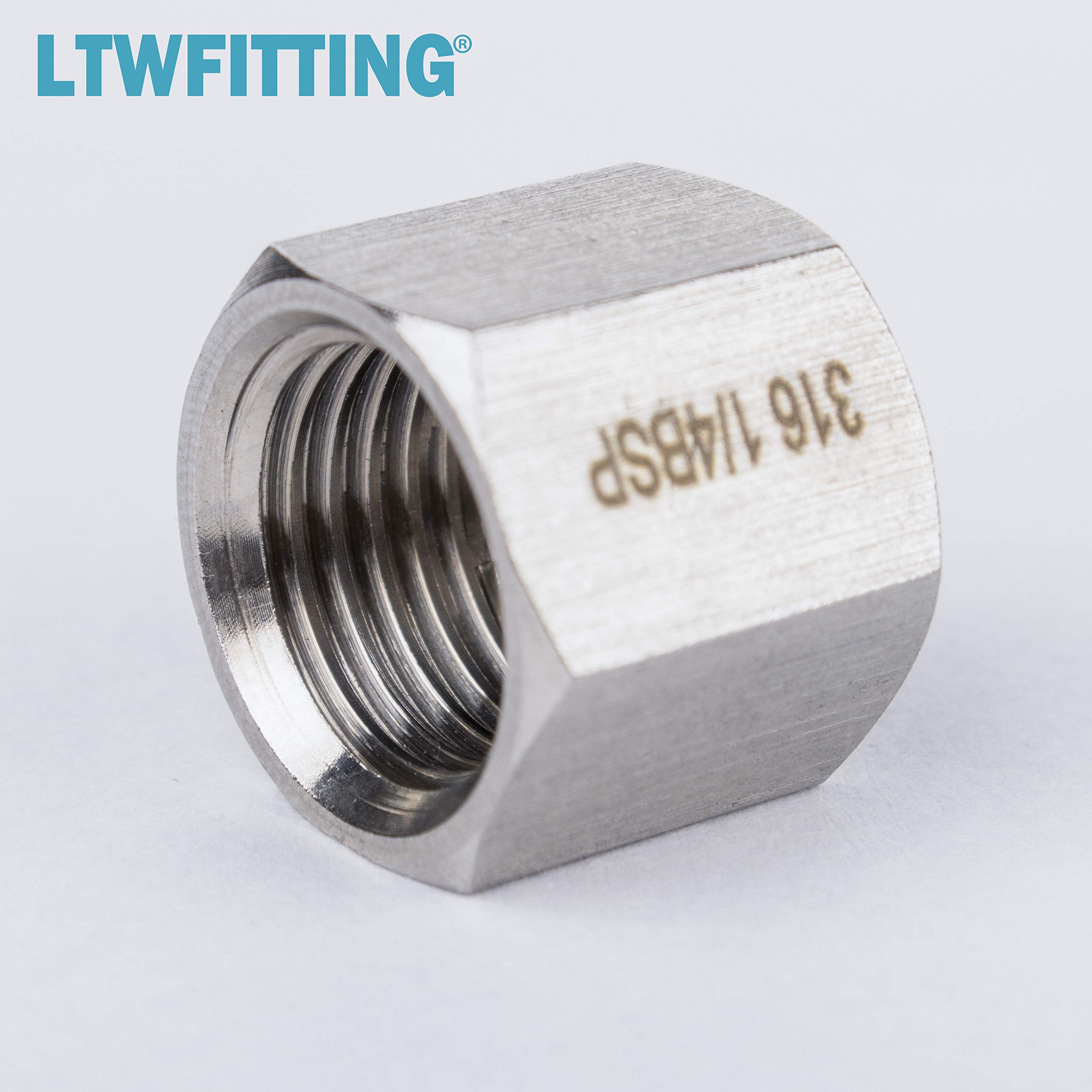 LTWFITTING Stainless Steel 316 BSP Pipe Cap Fittings 1/4" BSPP Air Fuel Boat (Pack of 5), Silver, paquet de 5 - Image 2