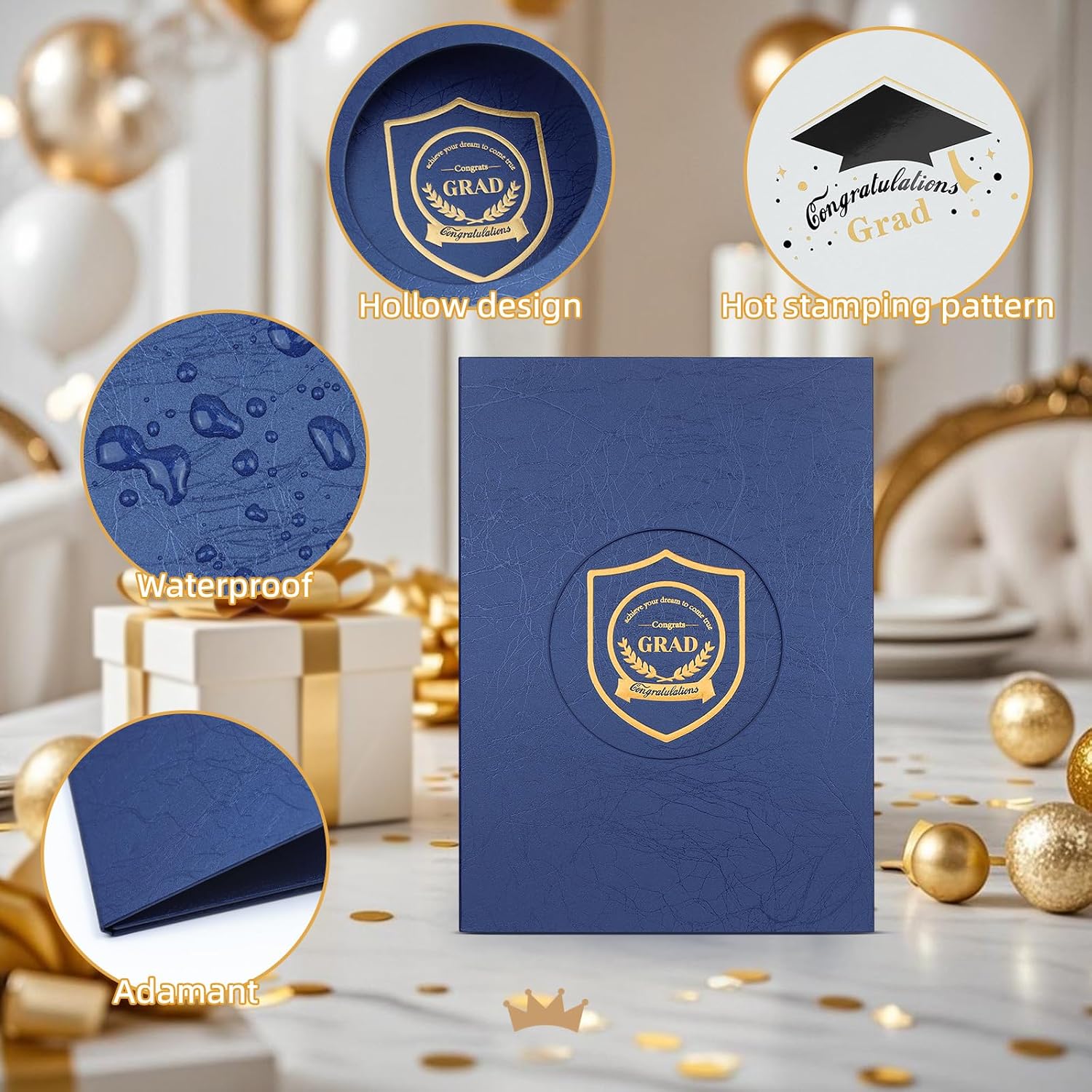 Graduation Guest Book 2026, Navy Blue Gold Graduation Decorations | Class of 2026 Decorations Party Guest Book Alternative, Graduates Signature Board for Men Women Congrats Party Signing