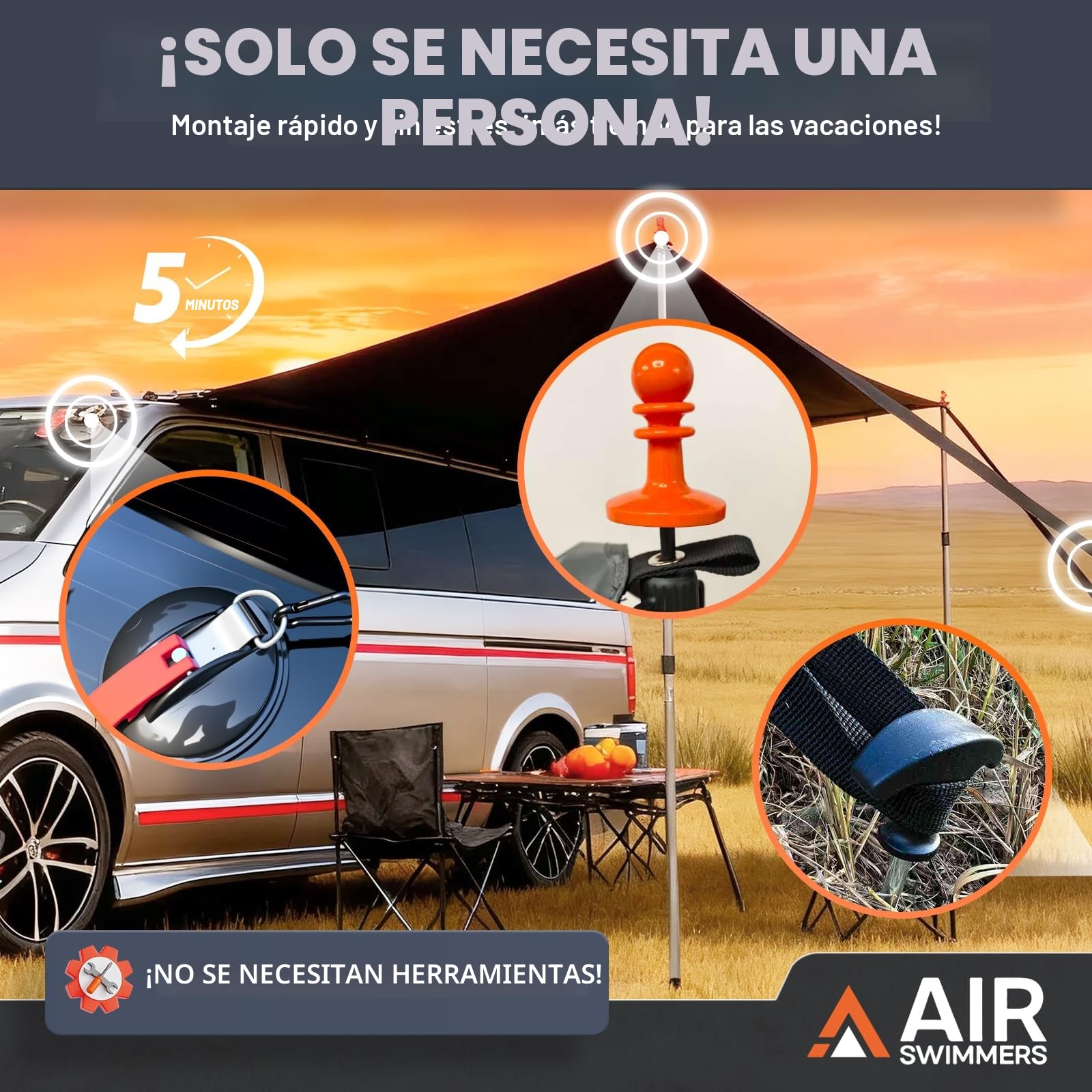 Toldo para furgoneta, toldo para caravana, toldo para coche, toldo para caravana, 250 cm, para Volkswagen T5, T4, T6, anti-UV (gris, 2,52 pulgadas de profundidad x 2,48 pulgadas de ancho x 2,35