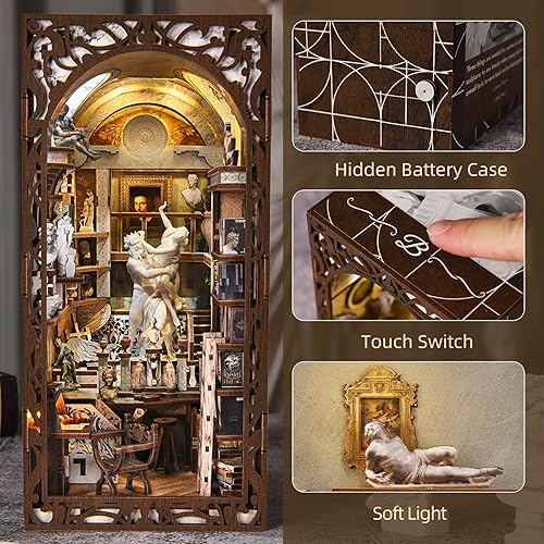 Miniatura 100 de Kit de rincón de libros en miniatura, rompecabezas de madera 3D con luz LED para decoración de estantería (más allá de la biblioteca)