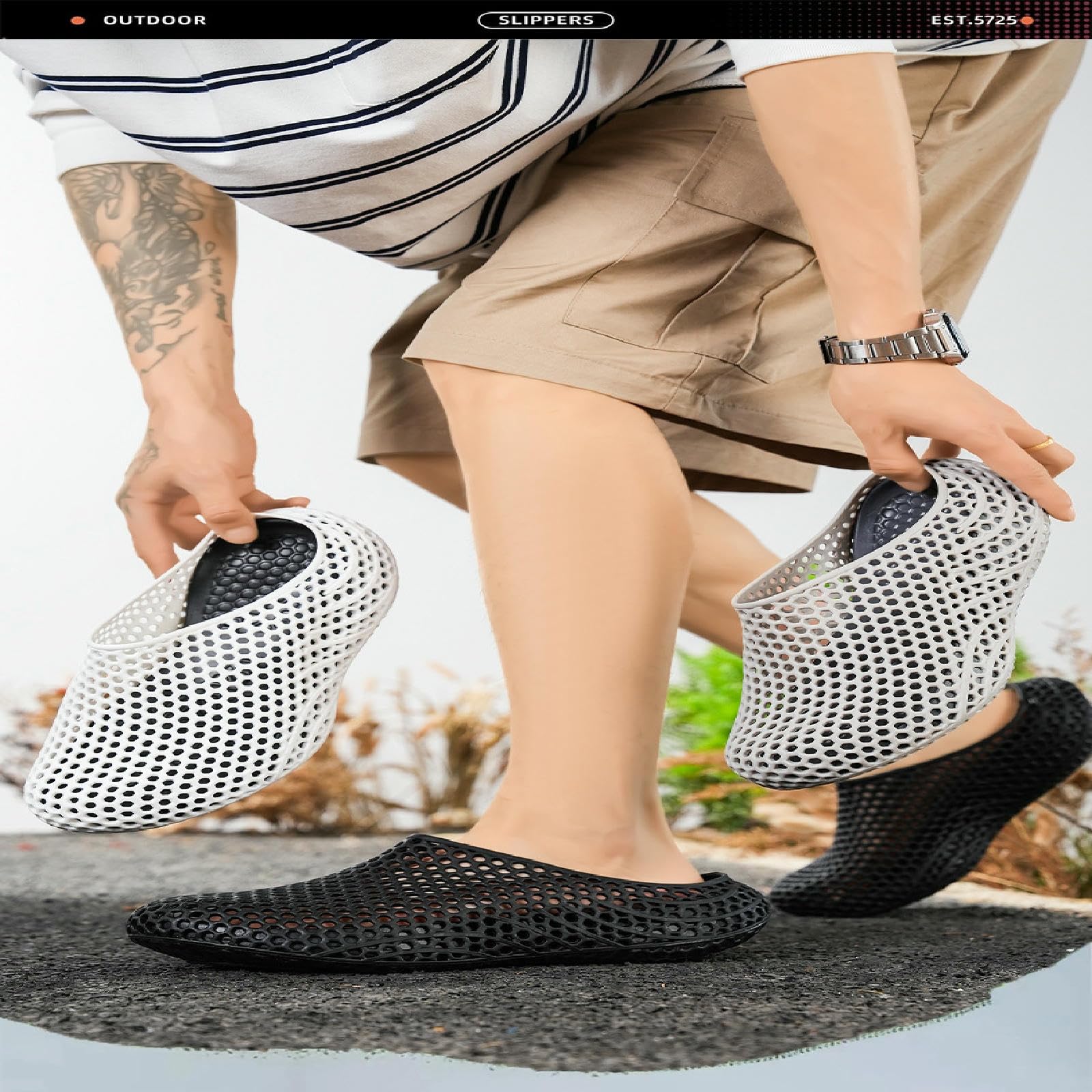 Ciabatte Sandali Monopezzo Traspiranti Stampati in 3D Abbigliamento da Casa E Esterno Unisex-nero-40