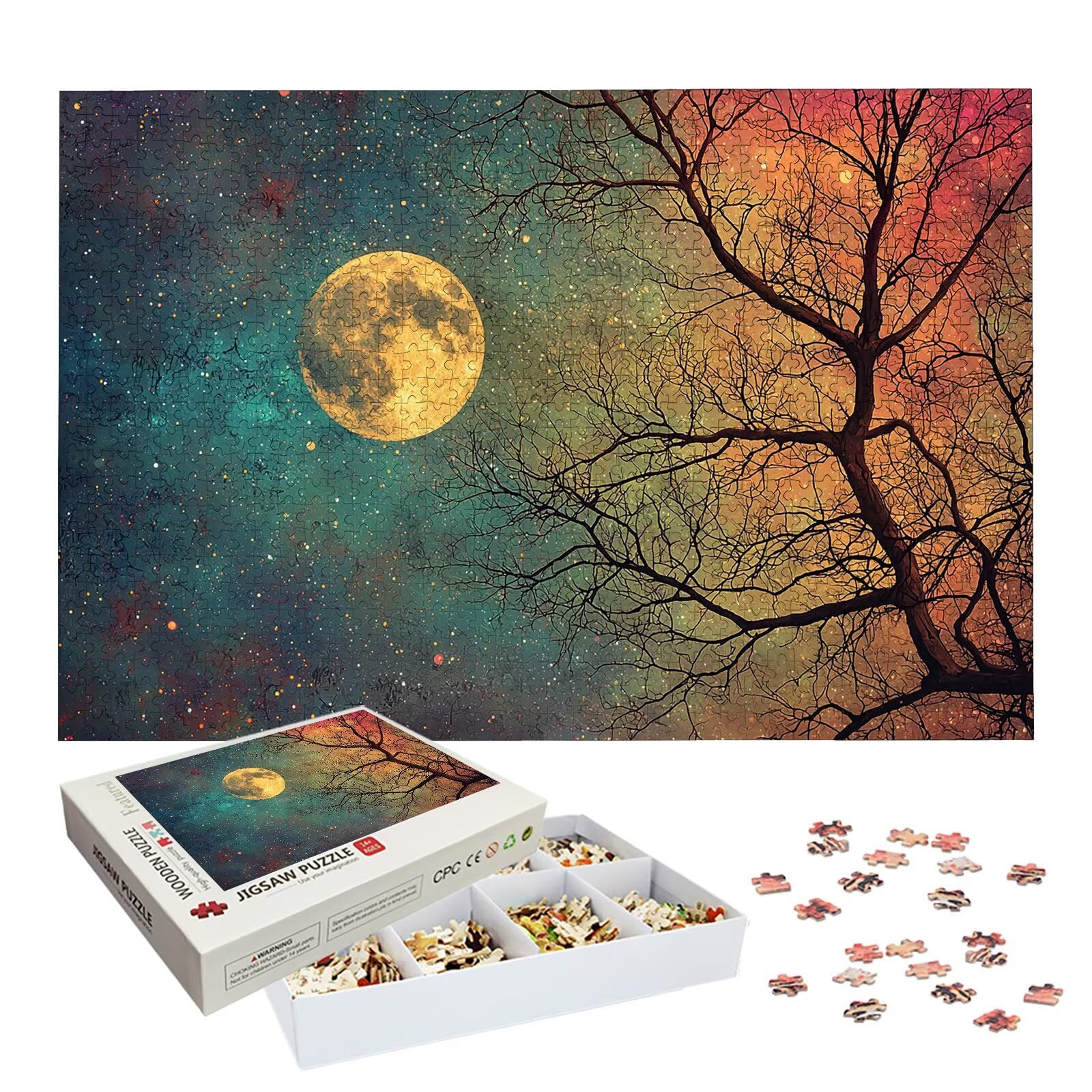 Puzzle 1500 Pezzi per Adulti Bambini, Puzzle Paesaggio in Legno per Adulti, Puzzles Luna Impegnativi, Giochi Educativo per Famiglie, Rompecapo con Scatola per Decorazioni Casa, Regalo Donna, -8880