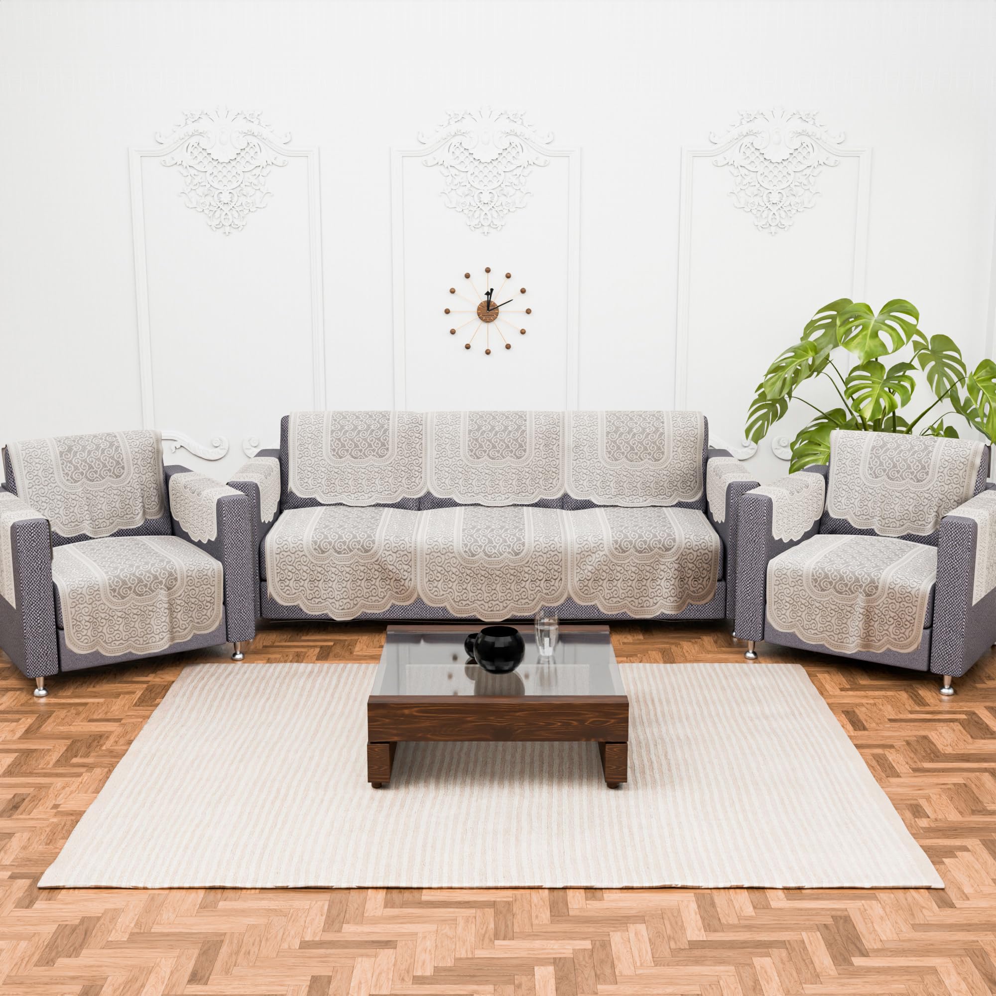 Kuber Industries (Set of 16) Stylish & Durable Cotton Sofa Covers 5 Seater with Arms | Washable Sofa Protector & Slipcover for Living Room & Office | Zig Zag Design - Cream-image-24
