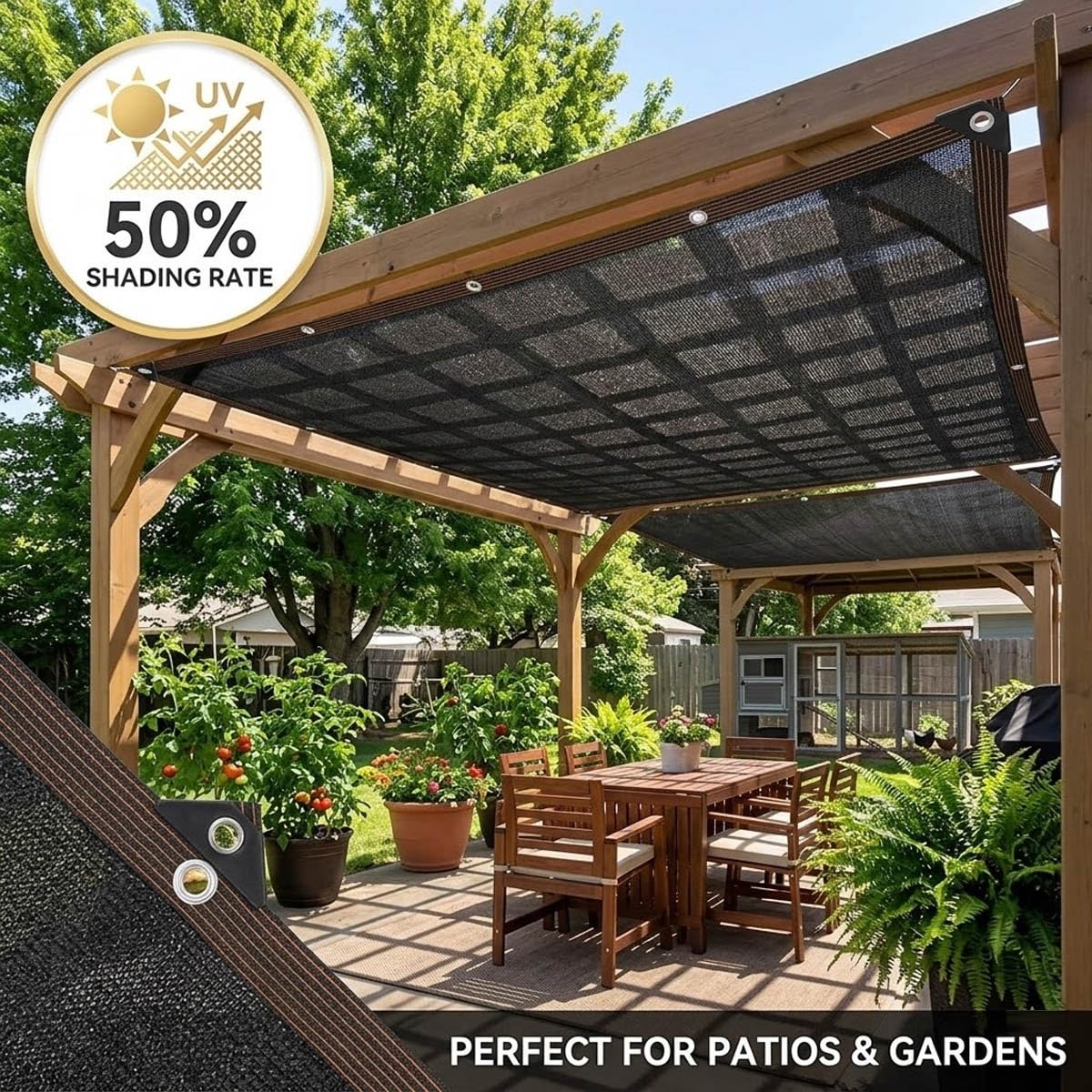 Lona de malla UV para jardín, patio, alberca y casa, 50 % negra, lona de malla UV para Ln, perrera de perro, pollo, cubierta de 18 x 30 pies