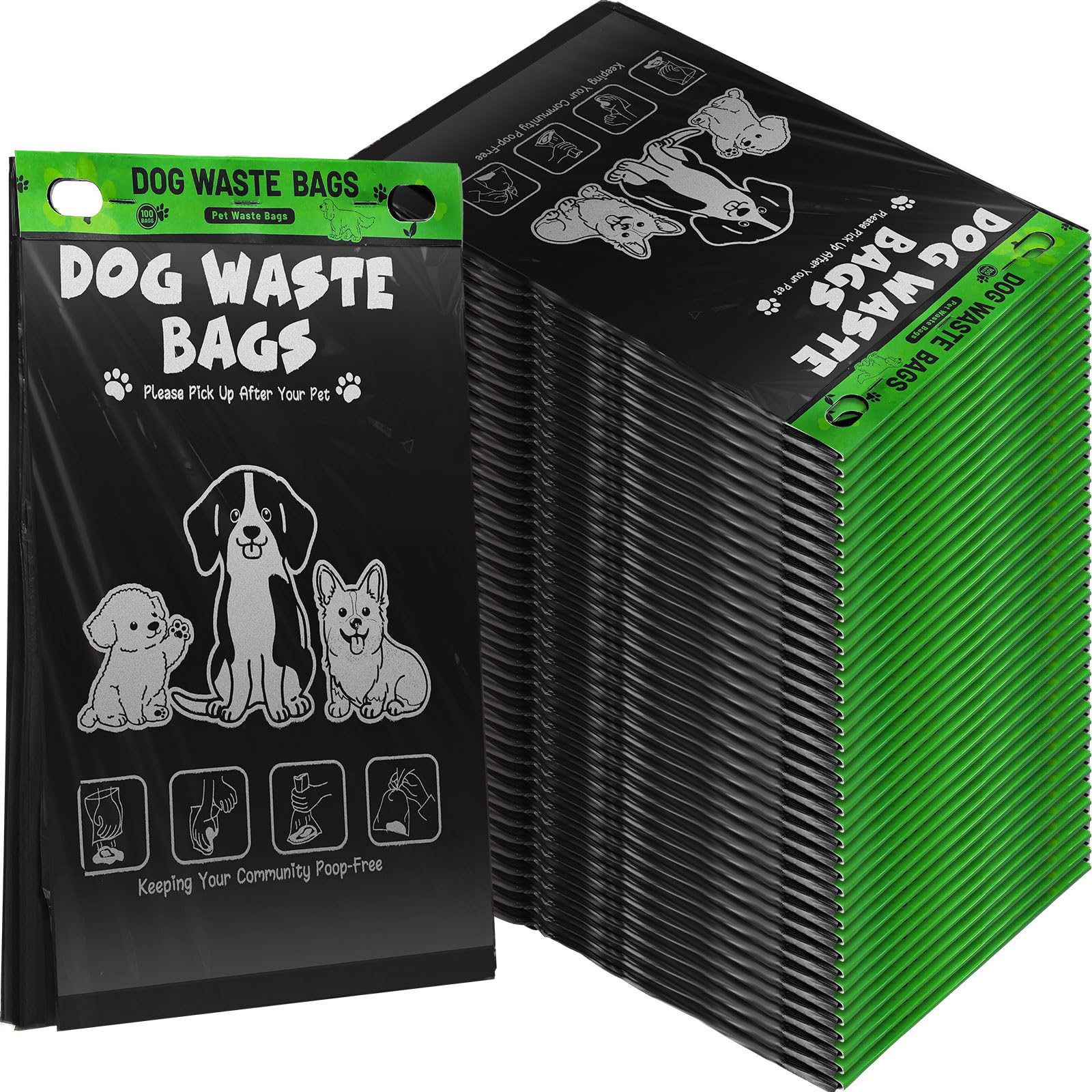 Ireer 20 Count 2000 Pcs Header Bag Bulk Cute Dog Pet Waste Bags Bulk Poop Leakproof Easy Single Pull for Poop Dog Waste Station Fit Hang Hole