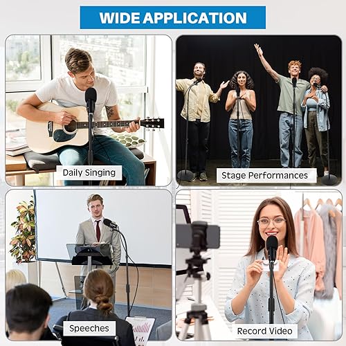 Miniatura 7 de Juego de 4 soportes de micrófono desmontables con cuello de cisne, altura ajustable de 35.4 a 78.7 pulgadas, con base redonda pesada y bolsa de