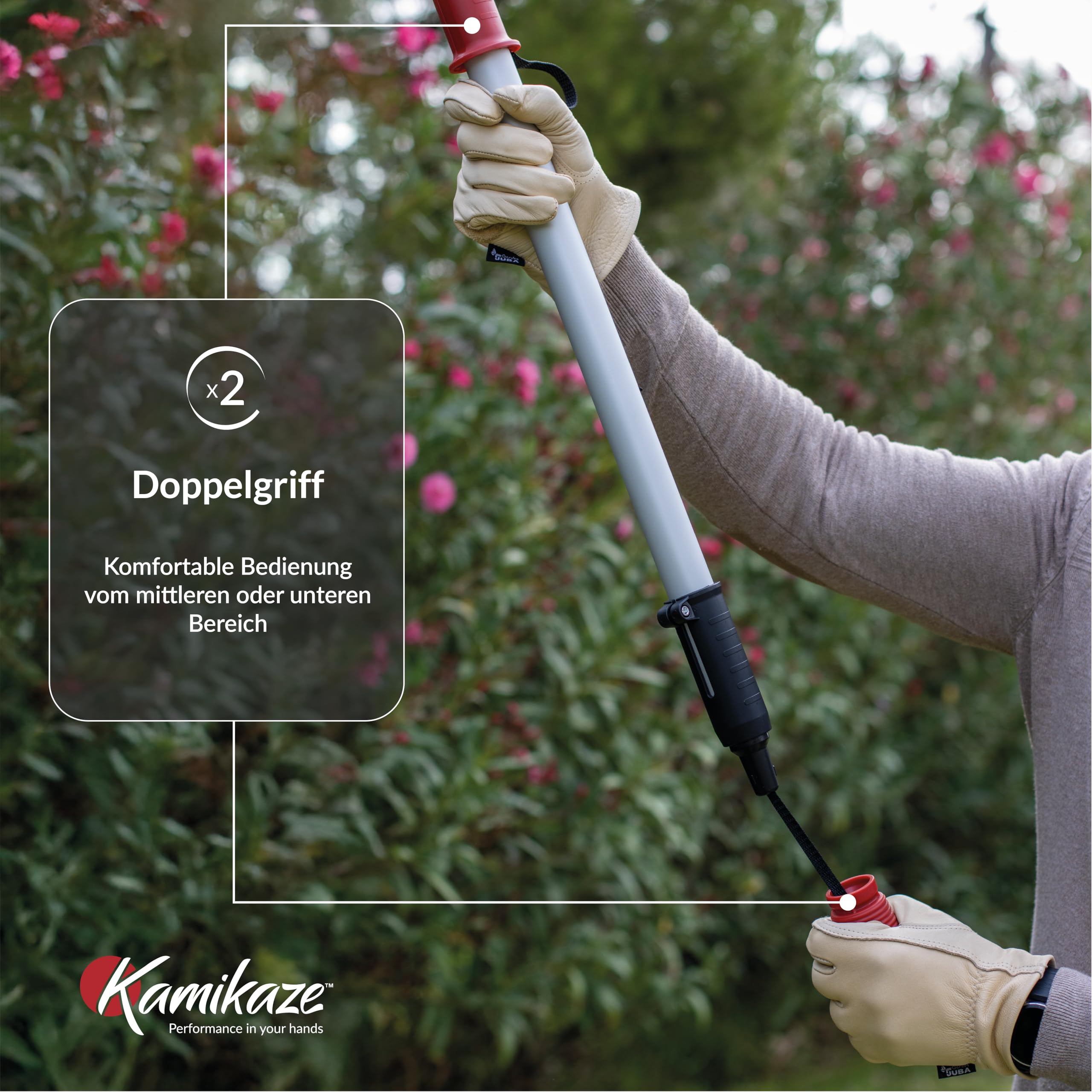 KAMIKAZE Teleskop-Astschere Schneidgiraffe 2,4–4 m ausziehbar, manuelle Hochentaster Astschneider, Seilzug-Kraftsystem, drehbarer Schneidkopf, SK5 Stahlklinge, Astschnitt Baumschnitt bis 32 mm
