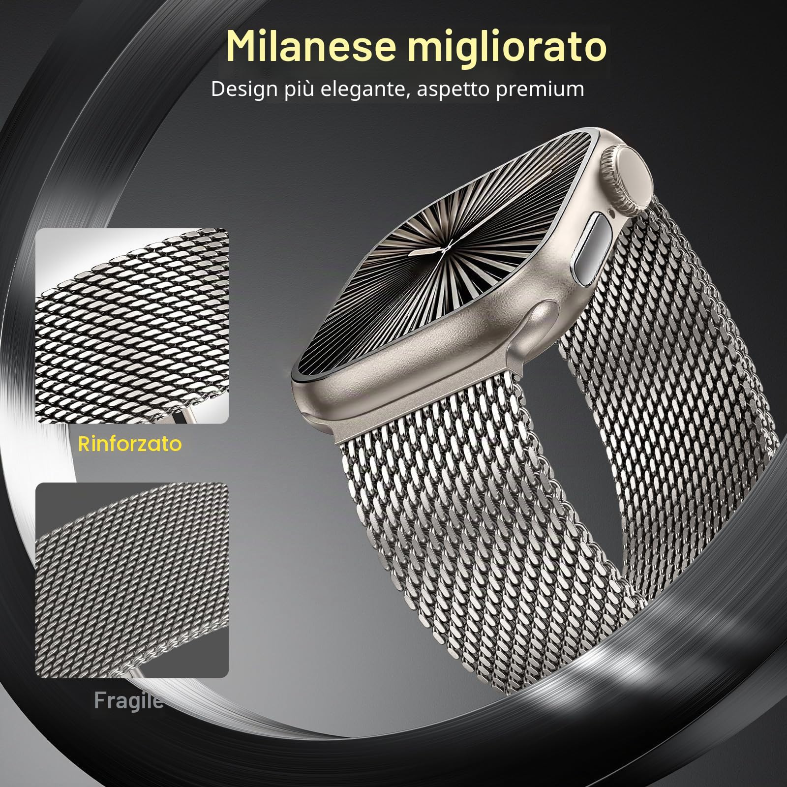 Cinturino per Apple Watch Ultra 3/2/1 49mm, Fibbia Stile Paracadute, Cinturini Milanese in Titanio per iWatch Series Series 11 10 9 8 7 6 5 4 Ultra SE 3 2 1, 49mm/46mm/45mm/44mm/42mm(Series 3/2/1)