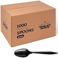 Vista 1 de 1000 cucharas de plástico, color negro, peso medio, cucharaditas desechables de plástico, cubiertos de plástico duraderos a granel, ideales