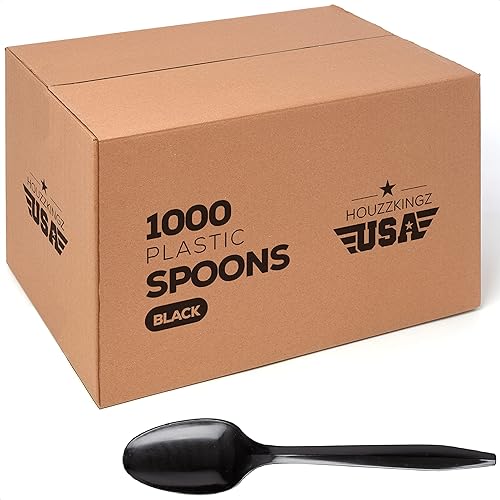 Miniatura 2 de 2000 cucharas de plástico, color negro, peso medio, cucharaditas desechables de plástico, cubiertos de plástico duraderos a granel, ideales para