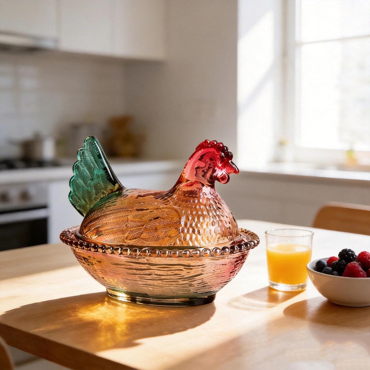 Vintage Glass Hen on Nest Dish with Lid, Small