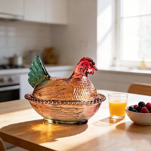 Chicken Snack Bowls, Small-Vintage Glass Hen on Nest Dish with