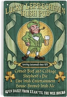 Lantern Press 6x9 Inch Metal Sign, Savannah, Georgia, Leprechaun Irish Pub Vintage Sign