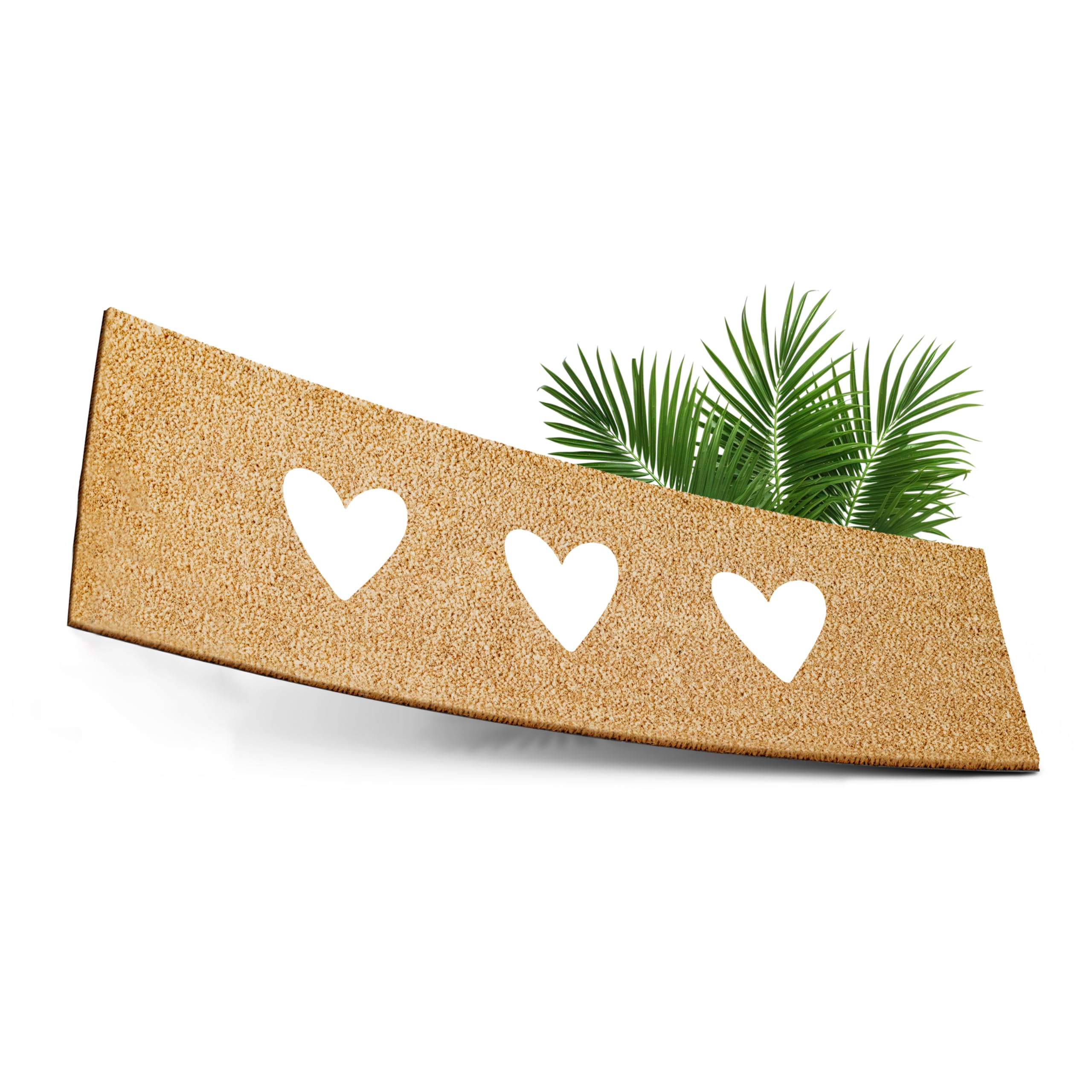 ElbFuchs® Divertido Felpudo de Coco | 60x40cm | Hoja Rama [Extra Duradera Y Antideslizante] | Felpudo de Coco Exterior e Interior | Felpudo de Entrada (Corazones Blancos, 75x25cm)