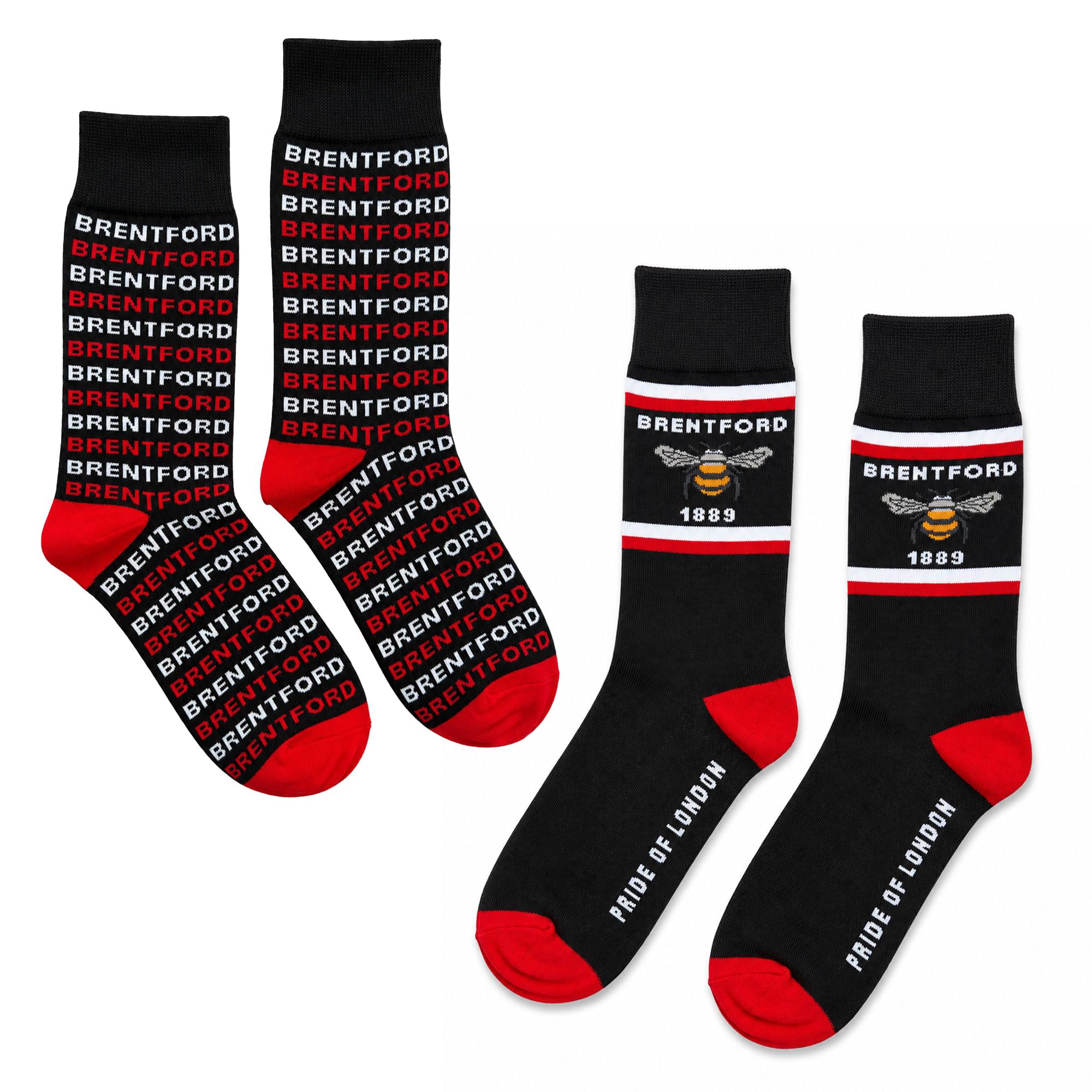 Beyond Happy 2 Pairs Brentford Cotton Rich Socks UK 7-11 – Bees Unisex Socks – Soft, Durable & Comfortable Everyday Wear Brentford Football Fans Socks - Two Pairs